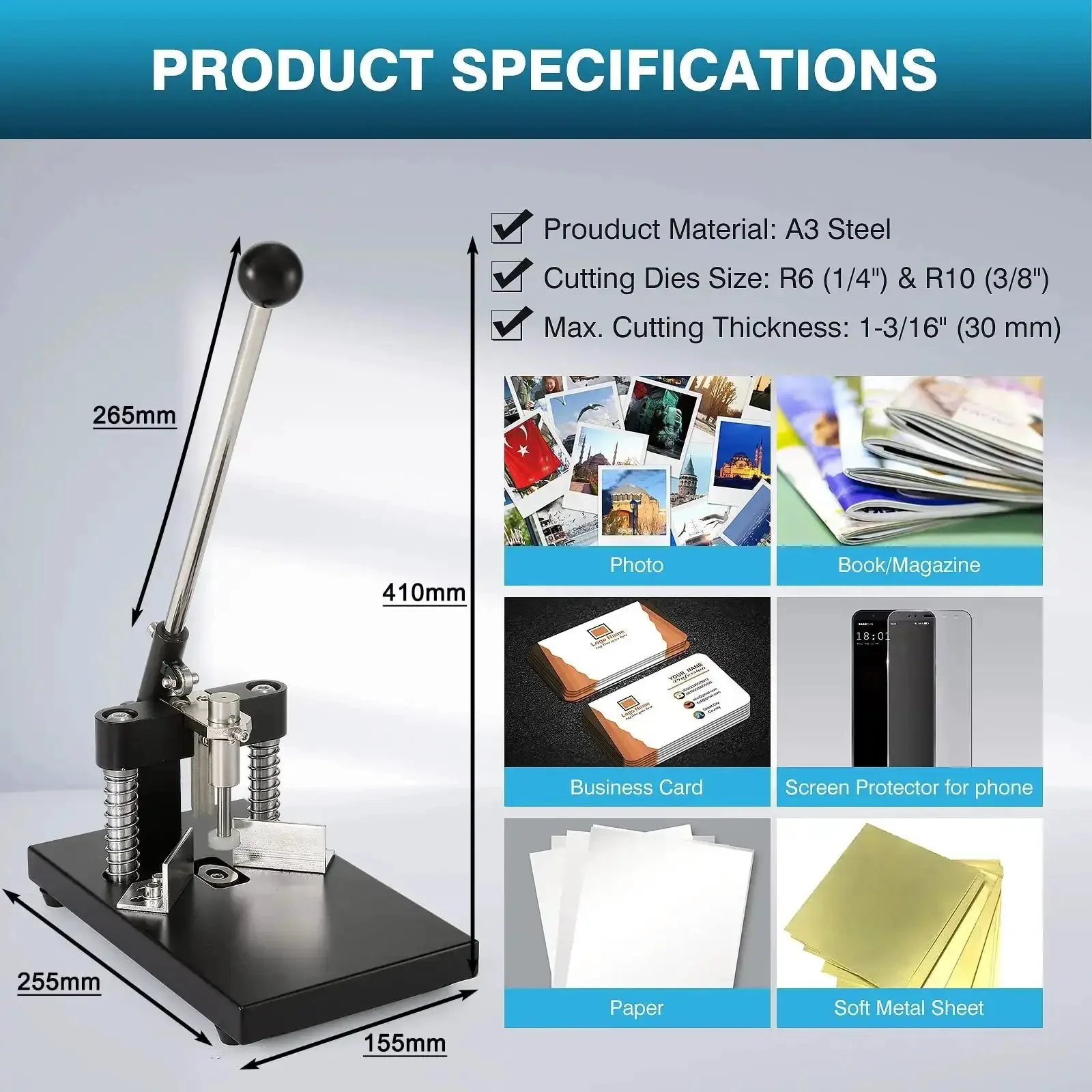 Beefy Heavy Duty Corner Rounder Punch For Thick Cardstock, Plastic And Aluminum Sheets, 1.2 Inch Capacity, Interchangeable 6mm And 10mm Dies, Manual Paper Cutter For Busy Shops And DIY Projects - Image 6