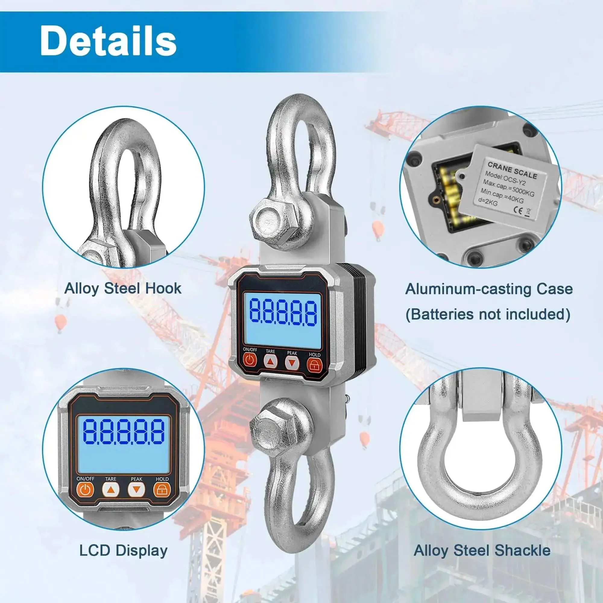Beefy Heavy Duty Digital Crane Scale 5000kg 11000lb With Remote Control Industrial Hanging Scale For Hoist Weighing 5 Ton Capacity Accurate Load Cell Durable Aluminum Case Easy Readout - Image 7
