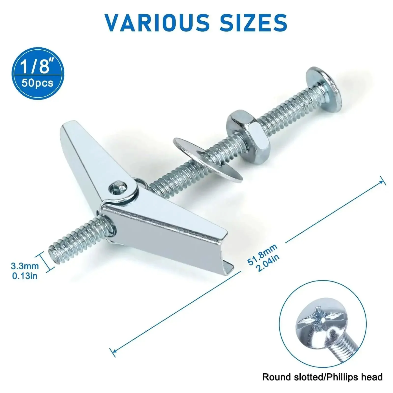 Beefy Heavy Duty Drywall Anchors Kit With One Eighth Inch Toggle Bolts, Two Hundred PCS, Fifty Sets, Metal Butterfly Anchors For Ceiling Sheetrock Hollow Walls Screws Included For Quick No Fuss Mounting - Image 7