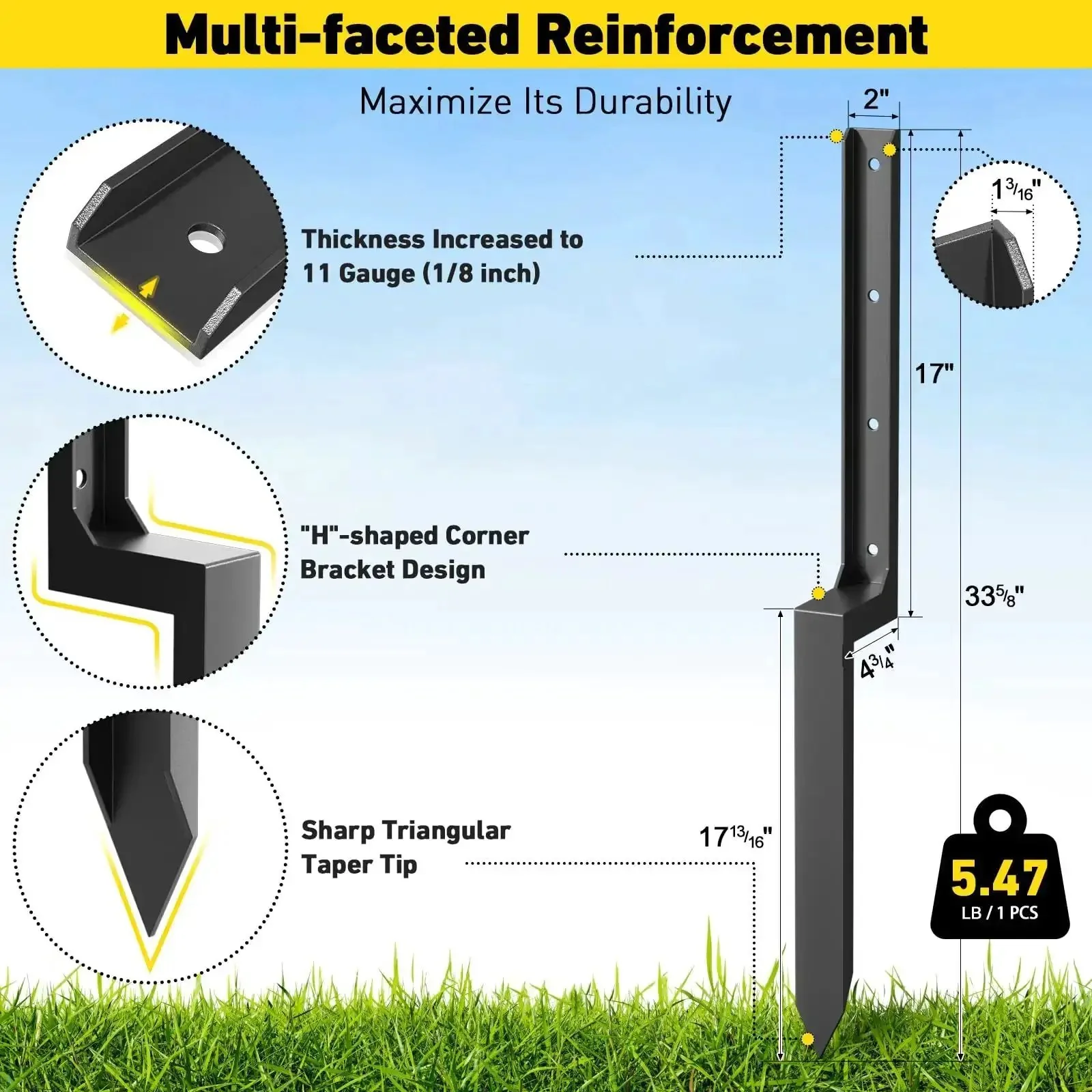Beefy Heavy Duty Fence Post Repair Kit 2 4 6 8 Pack With Thick Ground Spike Anchors For Fixing Broken Or Tilted Posts Rust Resistant Metal Stakes That Hold Tight Easy Install In Your Yard Black Finish - Image 7