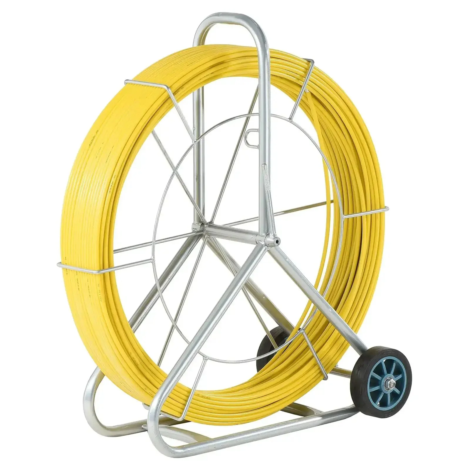 Beefy Heavy Duty Fiberglass Duct Rodder 8mm By 150m 492ft With Wheel Stand For Pipe Runs And Cable Pulling, Perfect For Pipeline Dredging And Power Construction Threading, Yellow