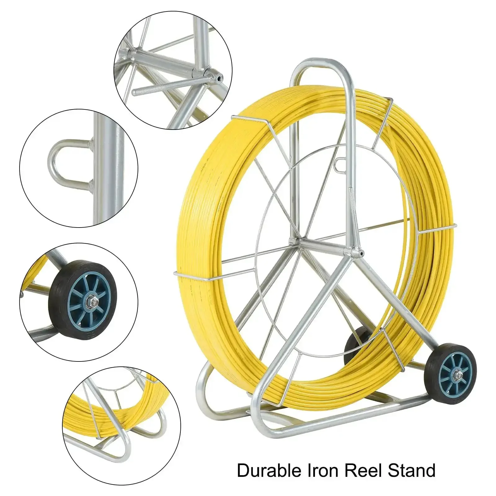 Beefy Heavy Duty Fiberglass Duct Rodder 8mm By 150m 492ft With Wheel Stand For Pipe Runs And Cable Pulling, Perfect For Pipeline Dredging And Power Construction Threading, Yellow - Image 6