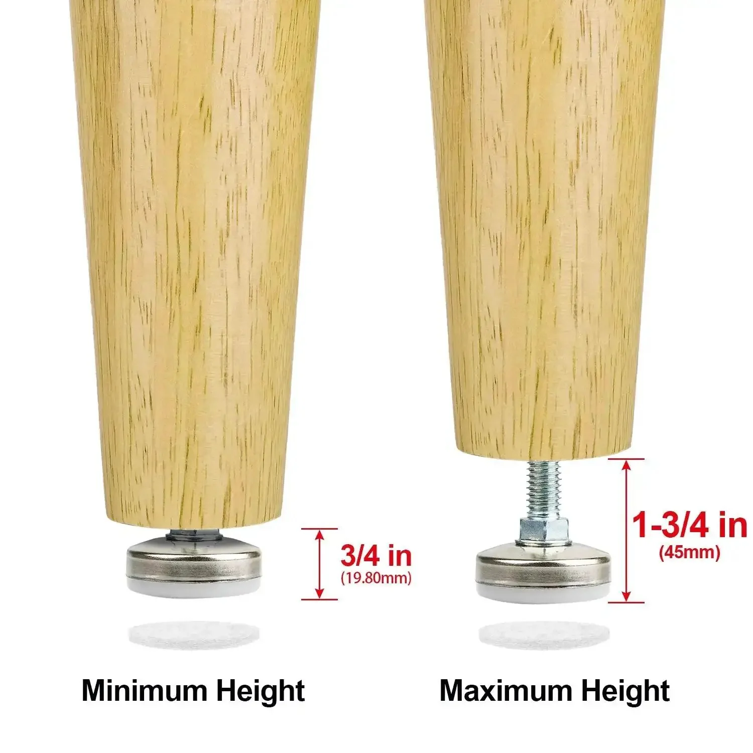 Beefy Heavy Duty Furniture Levelers Adjustable Leveling Feet For Tables Chairs Cabinets And Sofas Raises And Stabilizes Across Surfaces Up To 1320 Lbs Includes T Nut Kit 3 8 16 Thread Large Base With Four Felt Pads 4 Pack - Image 4