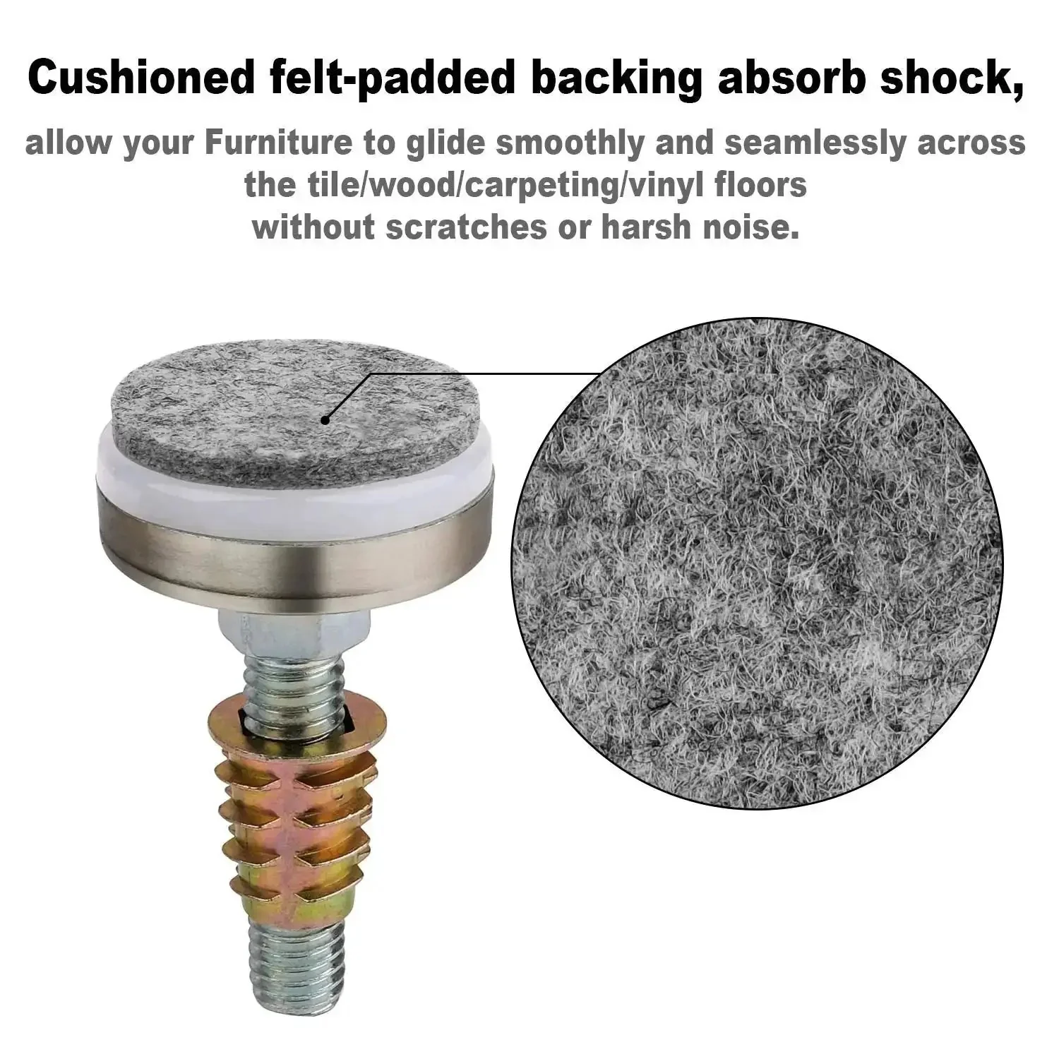 Beefy Heavy Duty Furniture Levelers Adjustable Leveling Feet For Tables Chairs Cabinets And Sofas Raises And Stabilizes Across Surfaces Up To 1320 Lbs Includes T Nut Kit 3 8 16 Thread Large Base With Four Felt Pads 4 Pack - Image 5