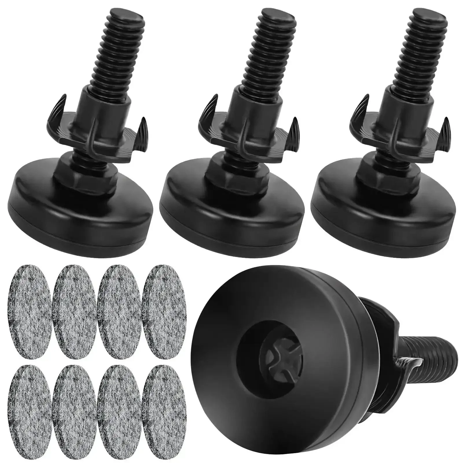Beefy Heavy Duty Furniture Leveling Feet Set For Tables Cabinets Sofas And Dressers, Adjustable 3/8-16 Threaded Levelers With Threaded Inserts, 4 Black Feet Plus 8 Felt Pads To Prevent Scratches And Noise