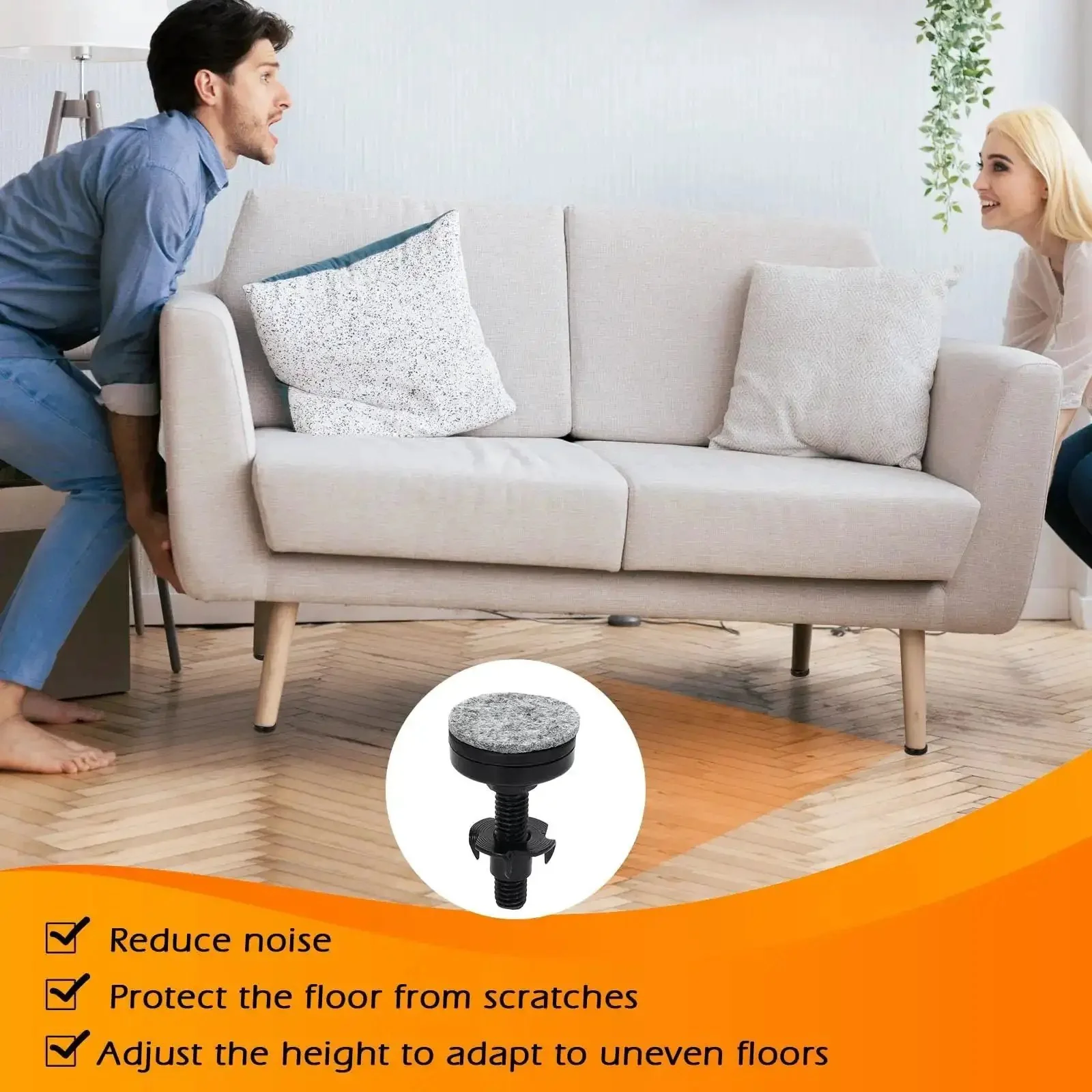 Beefy Heavy Duty Furniture Leveling Feet Set For Tables Cabinets Sofas And Dressers, Adjustable 3/8-16 Threaded Levelers With Threaded Inserts, 4 Black Feet Plus 8 Felt Pads To Prevent Scratches And Noise - Image 3