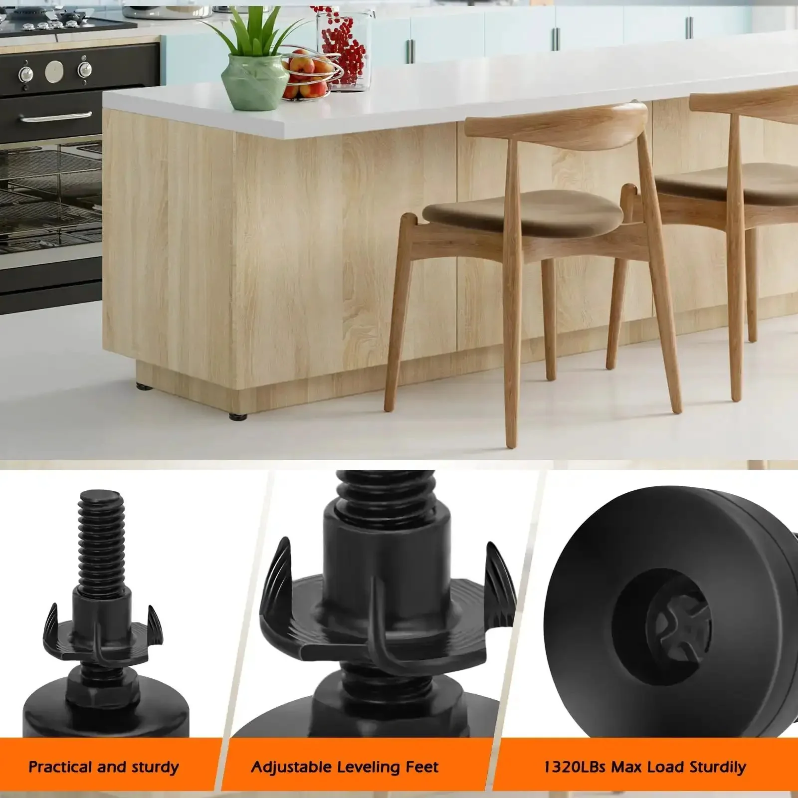 Beefy Heavy Duty Furniture Leveling Feet Set For Tables Cabinets Sofas And Dressers, Adjustable 3/8-16 Threaded Levelers With Threaded Inserts, 4 Black Feet Plus 8 Felt Pads To Prevent Scratches And Noise - Image 6