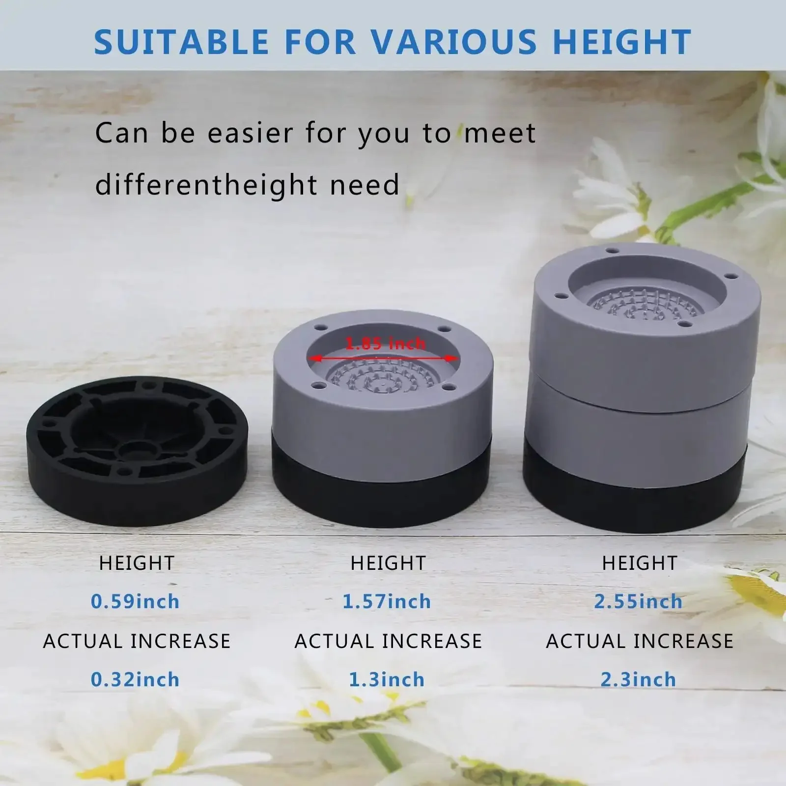 Beefy Heavy Duty Furniture Risers Set Of 4, 2 Inch Round Bed Lifts With 1 And 3 Inch Inserts, Adjustable Up To 3300 Lbs, Elevate Beds Tables Desks Sofas Chairs For More Underneath Storage And Easy Cleaning - Image 2