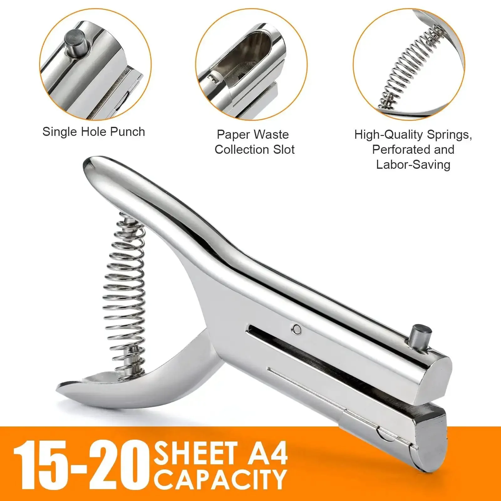 Beefy Heavy Duty Hand Held Hole Punch With 2 Inch Reach One Eighth Inch Hole Long Paper Punch For Cards Paper Plastic Cardboard Portable Single Hole Puncher Silver Finish - Image 4