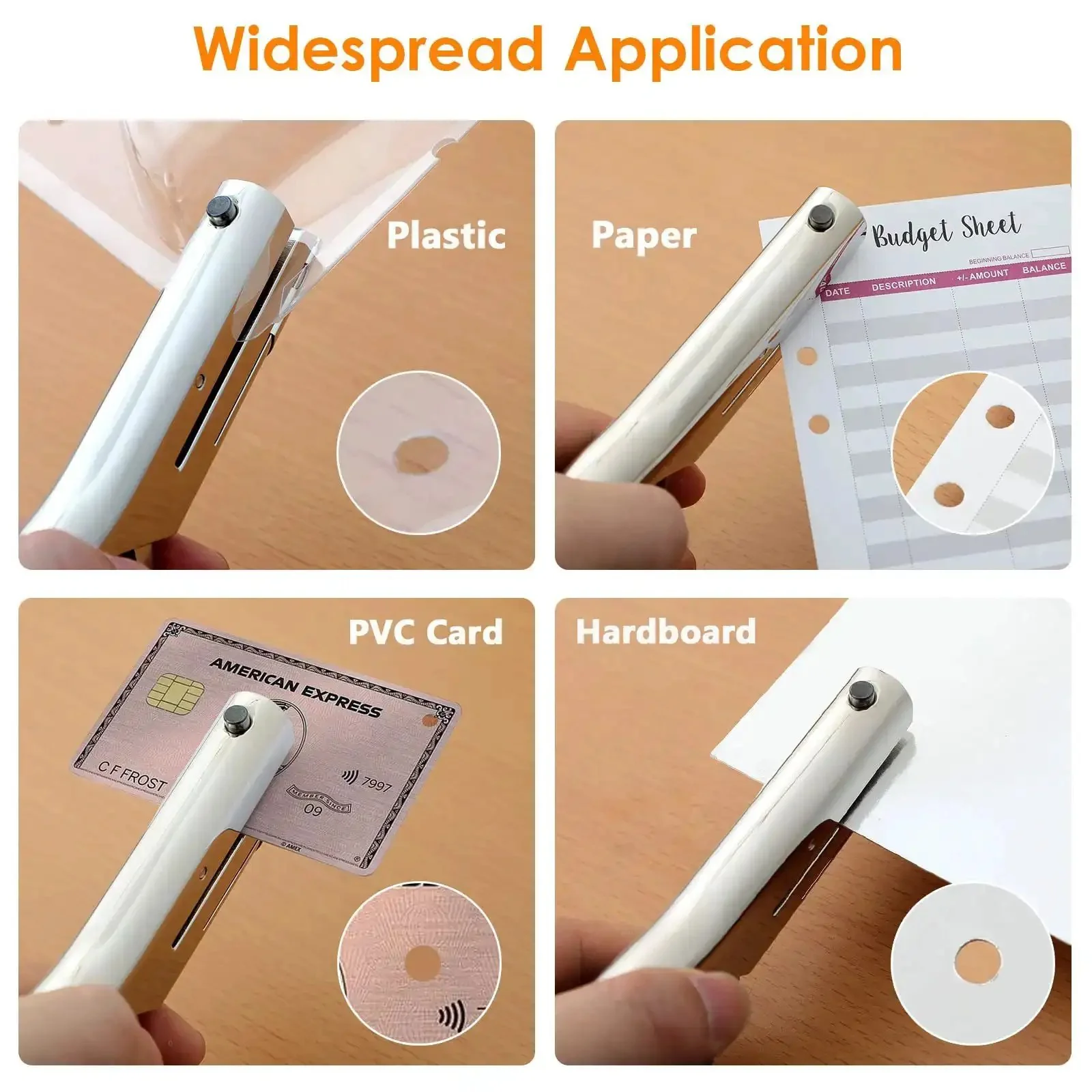 Beefy Heavy Duty Hand Held Hole Punch With 2 Inch Reach One Eighth Inch Hole Long Paper Punch For Cards Paper Plastic Cardboard Portable Single Hole Puncher Silver Finish - Image 5