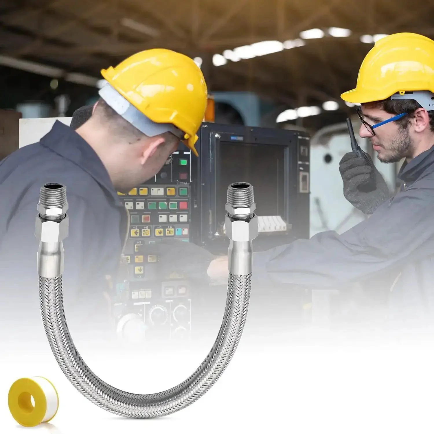 Beefy Heavy Duty Industrial Grade Compressor Jumper Hose Three Quarters Inch NPT Male By Twenty Inch Length With Rotating Ends For Flexible Air Piping Capable Of 750 Fahrenheit And 450 PSI, Durable Three Quarters Inch NPT Air Hose - Image 3