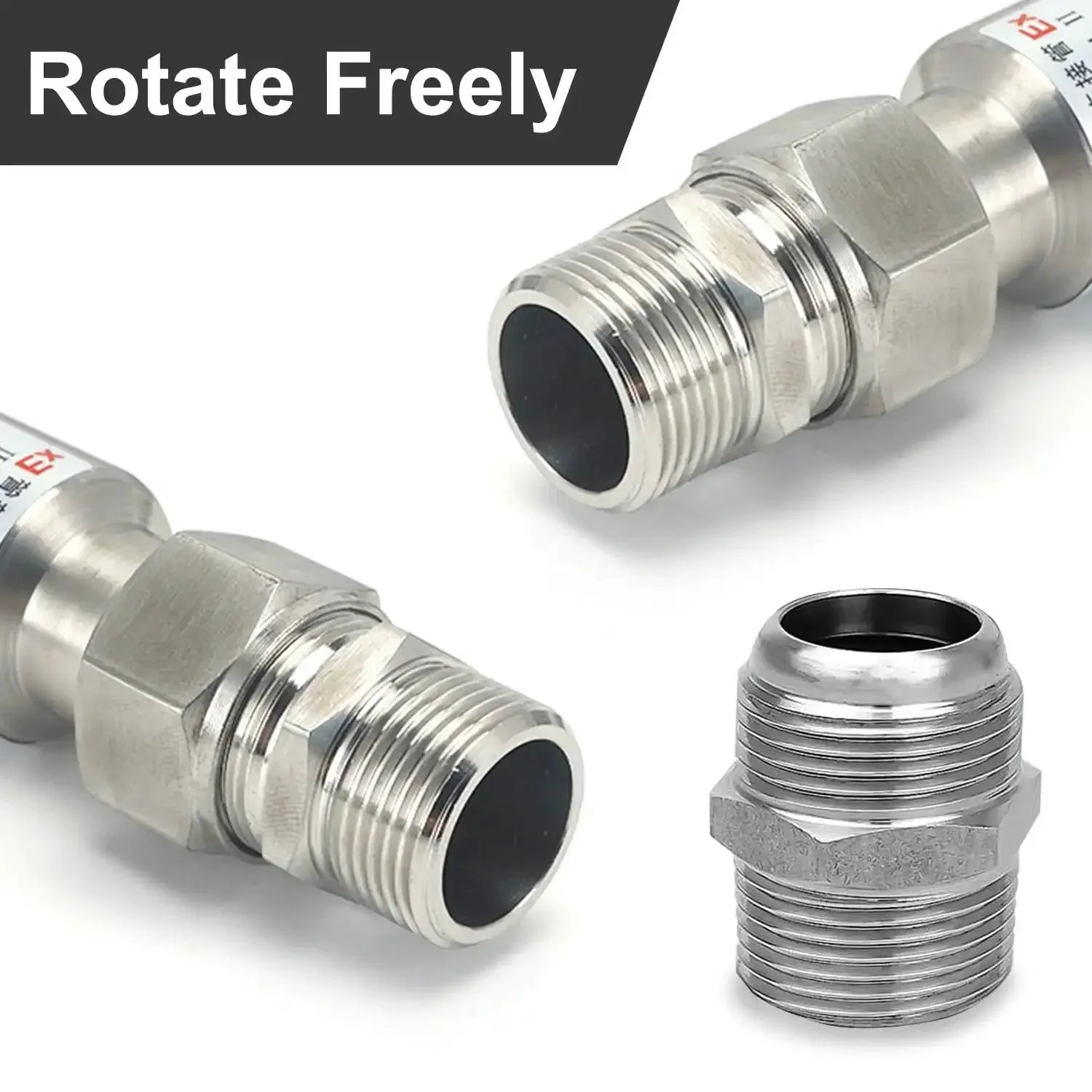 Beefy Heavy Duty Industrial Grade Compressor Jumper Hose Three Quarters Inch NPT Male By Twenty Inch Length With Rotating Ends For Flexible Air Piping Capable Of 750 Fahrenheit And 450 PSI, Durable Three Quarters Inch NPT Air Hose - Image 5