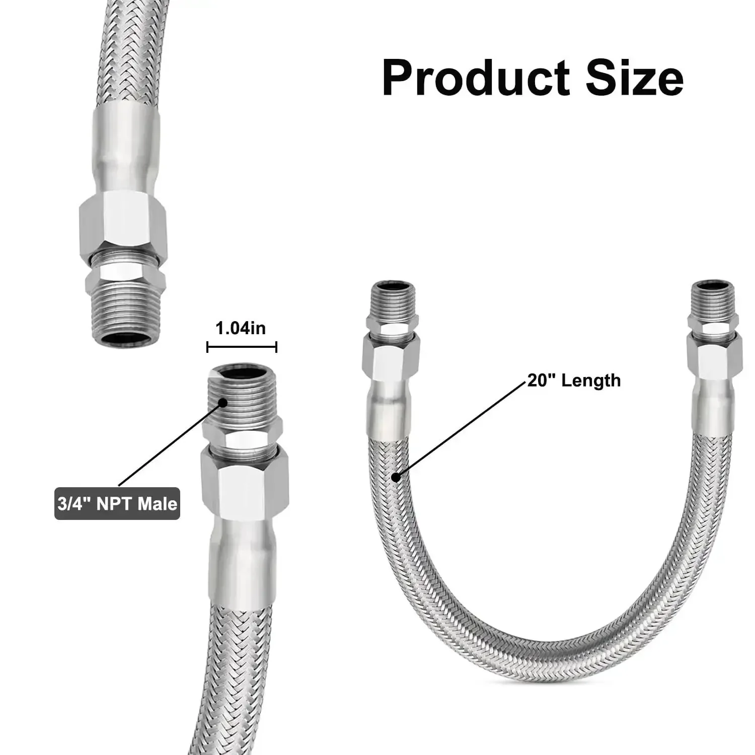 Beefy Heavy Duty Industrial Grade Compressor Jumper Hose Three Quarters Inch NPT Male By Twenty Inch Length With Rotating Ends For Flexible Air Piping Capable Of 750 Fahrenheit And 450 PSI, Durable Three Quarters Inch NPT Air Hose - Image 7