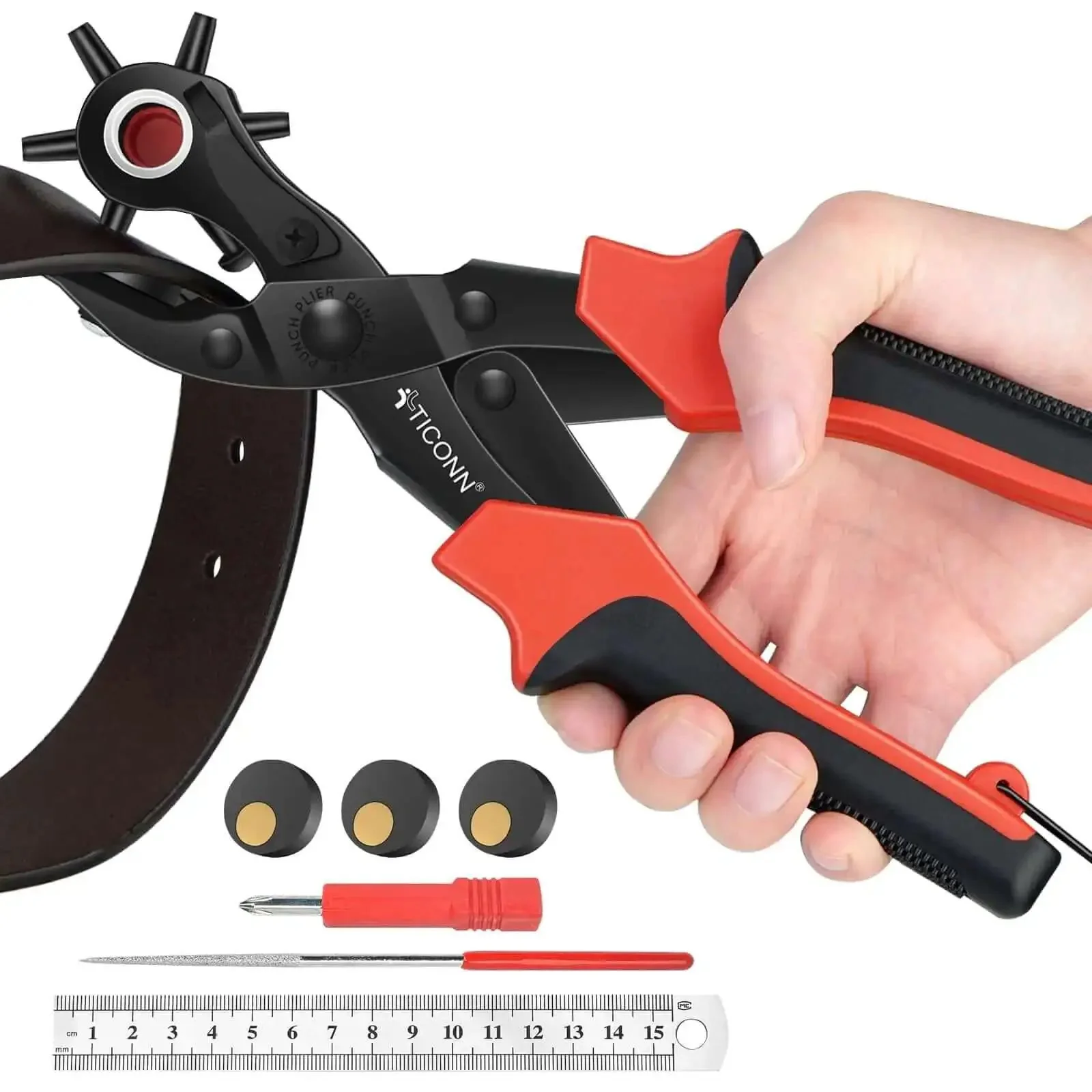 Beefy Heavy Duty Leather Hole Punch Tool Set With Multi Size Punches For Belts Watch Bands Plastic And Fabric Ergonomic Steel Construction For Clean Burr Free Holes