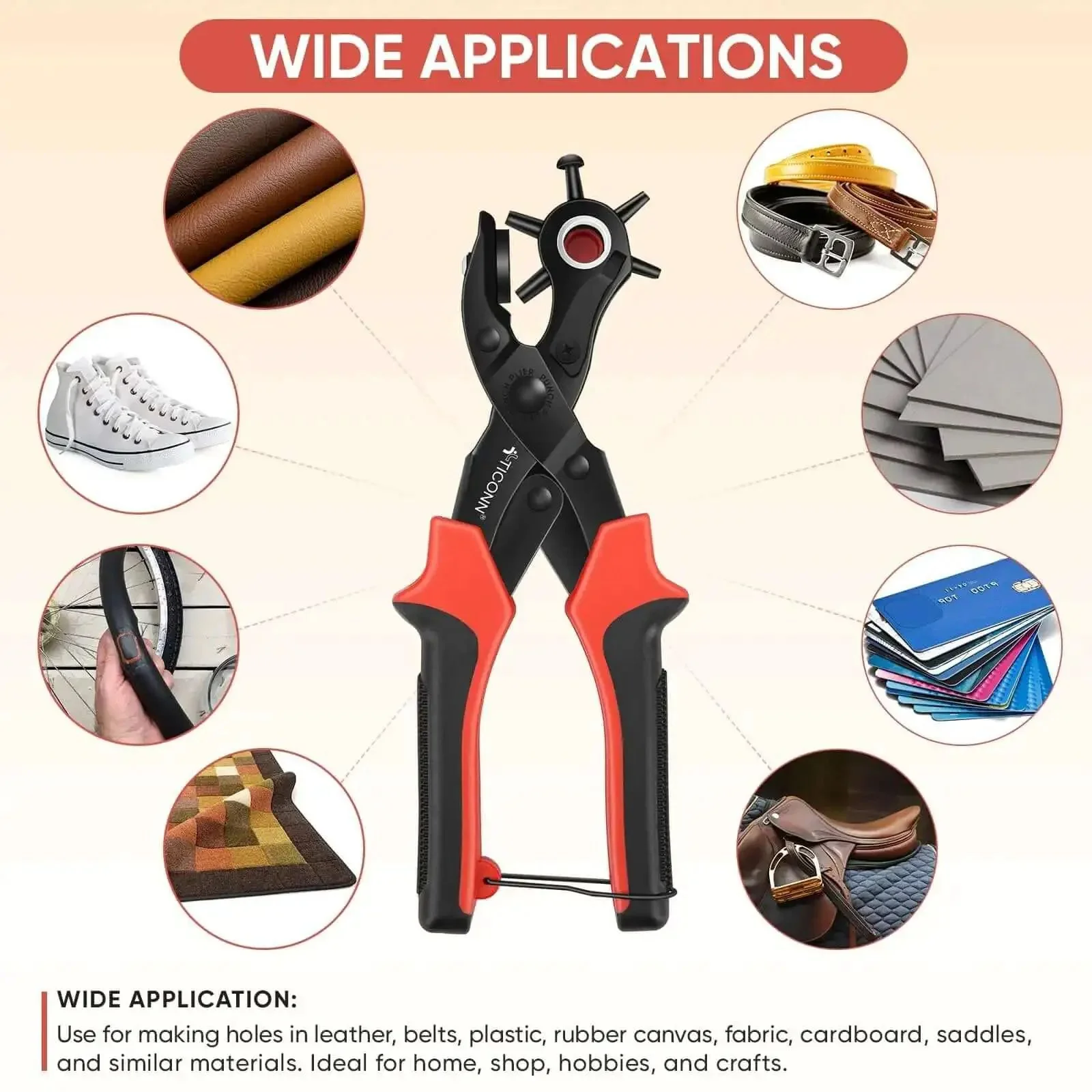 Beefy Heavy Duty Leather Hole Punch Tool Set With Multi Size Punches For Belts Watch Bands Plastic And Fabric Ergonomic Steel Construction For Clean Burr Free Holes - Image 2