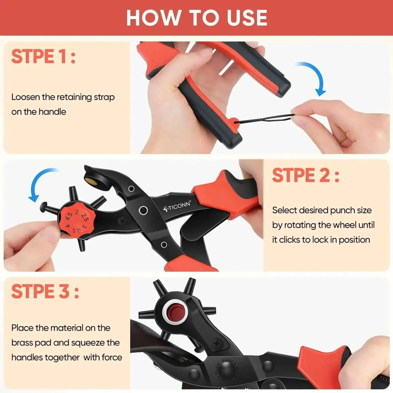 Beefy Heavy Duty Leather Hole Punch Tool Set With Multi Size Punches For Belts Watch Bands Plastic And Fabric Ergonomic Steel Construction For Clean Burr Free Holes - Image 3