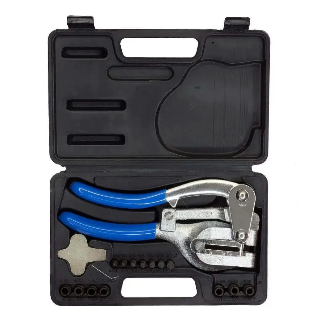 Beefy Heavy Duty Metal Punch Plier With Compound Action And Hardened Dies, Punch Sizes 3 32nd Inch, 1 8th Inch, 5 32nd Inch, 3 16th Inch, 7 32nd Inch, 1 4th Inch, 9 32nd Inch, Handles Up To 16 Gauge, Carrying Case Included - Image 7