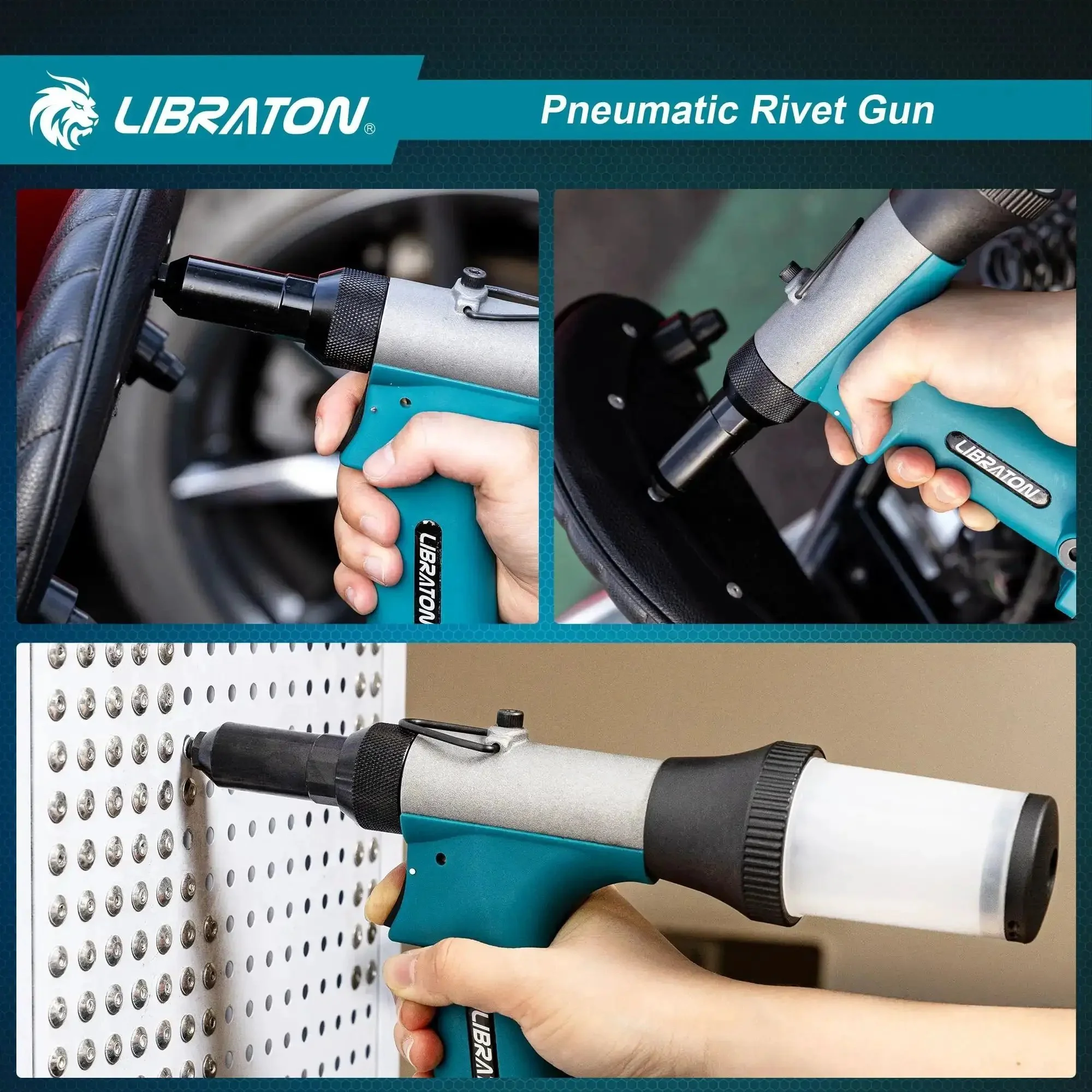 Beefy Heavy Duty Pneumatic Rivet Gun Kit With Self Suction Design Fast Air Riveter For Auto Repair Pro Grade Pop Rivet Tool With 200 Rivets Durable Aluminum Body Easy One Hand Use Built To Last For Automotive And Construction - Image 4