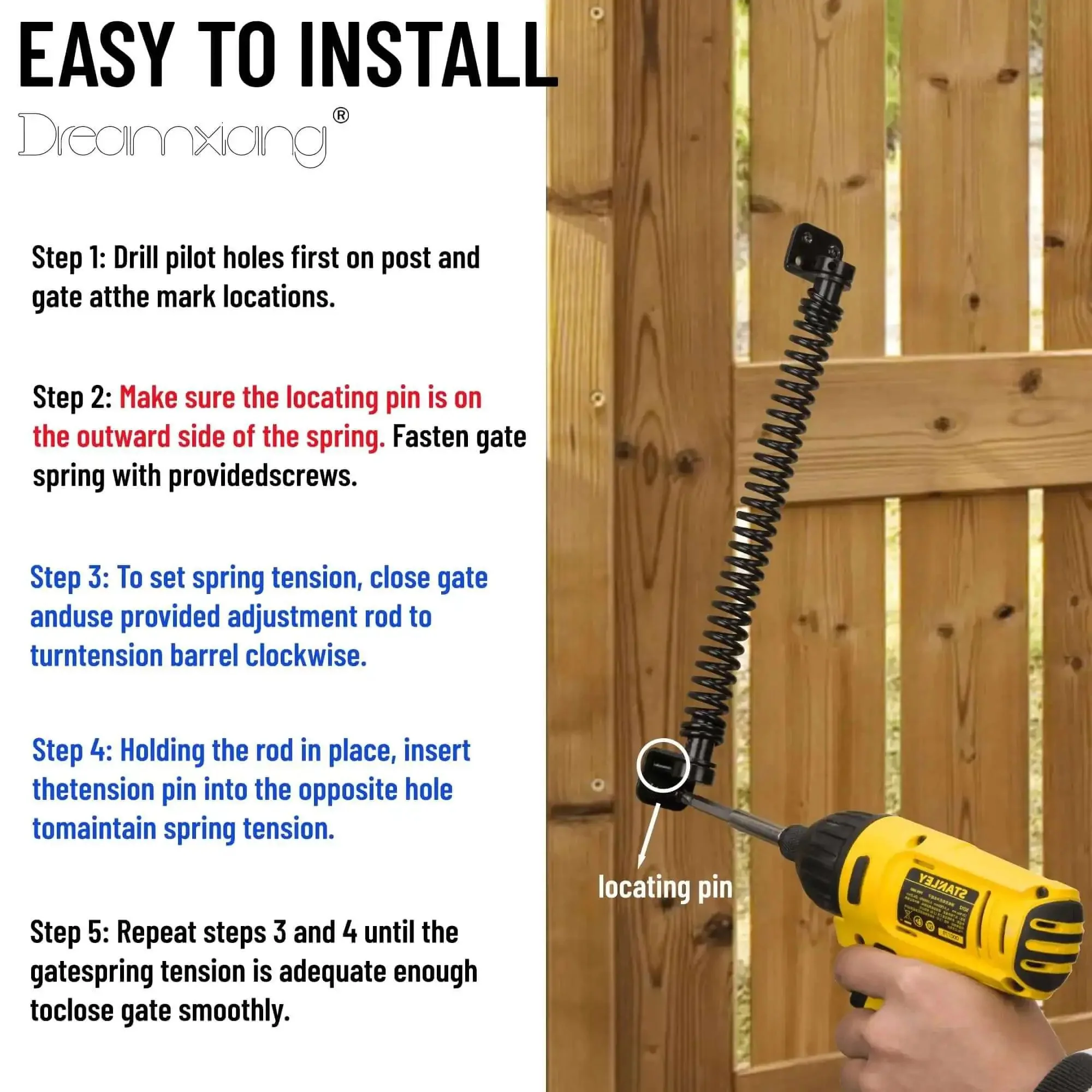 Beefy Heavy Duty Self Closing Gate Spring For Outdoor Gates Adjustable Tension Gate Closer For Wooden And Vinyl Fences Weatherproof Carbon Steel With Black Finish Easy Install Gate Latch Kit - Image 4