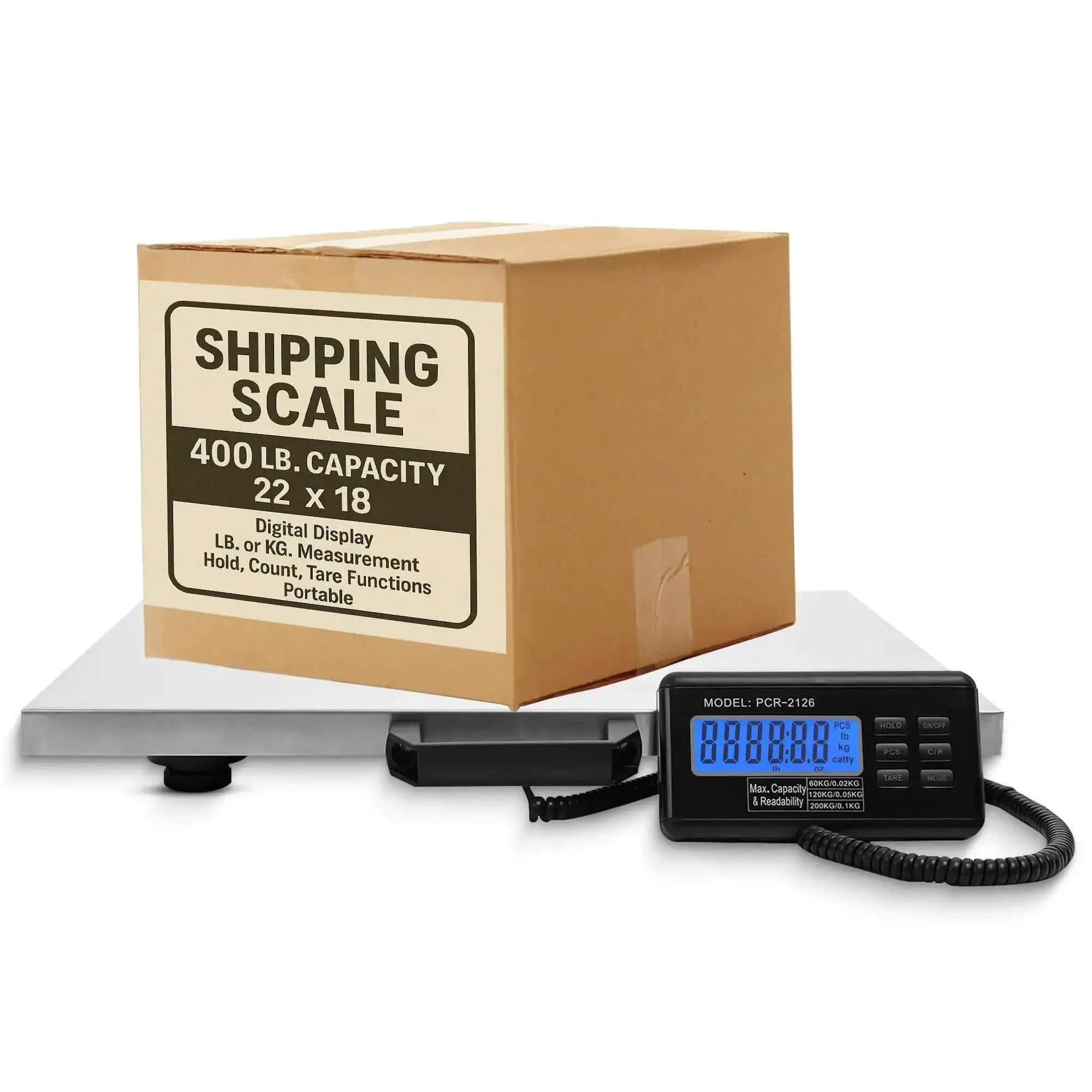 Beefy Heavy Duty Shipping Scale With Large 22 By 18 Inch Platform And 400 Lb Capacity Digital Parcel Scale For Luggage And Packages Stainless Steel Top Pounds And Kilograms Industrial Floor And Commercial Weighing