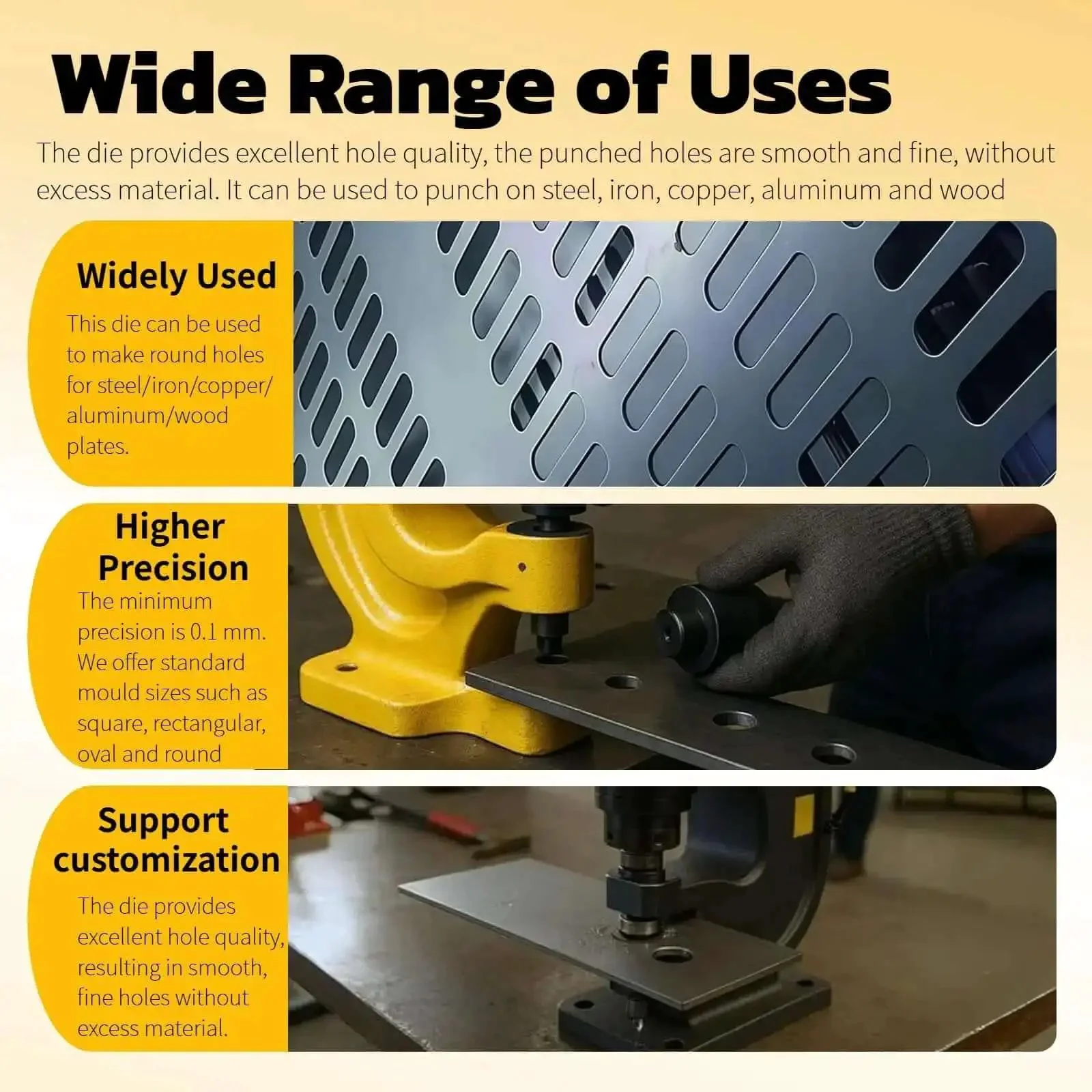 Beefy, Heavy Duty Slotted Die For CH-70 Hydraulic Punch Press, 4x13mm Hole Punch Die For Steel, Copper, And Aluminum Sheets, Built From 40Cr Spring Steel For Tough Durability And Precise Punching, 4mm To 25mm Range - Image 2