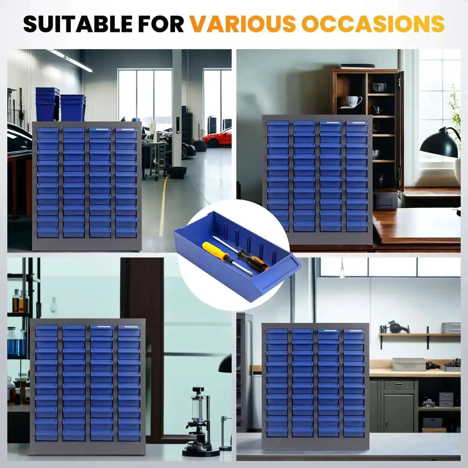 Beefy Heavy Duty Small Parts Storage Organizer With 40 Blue ABS Drawers, 25 Inch High Steel Nuts And Bolts Cabinet For Screws Nails And Fasteners, Garage And Workshop Hardware Organizer - Image 4