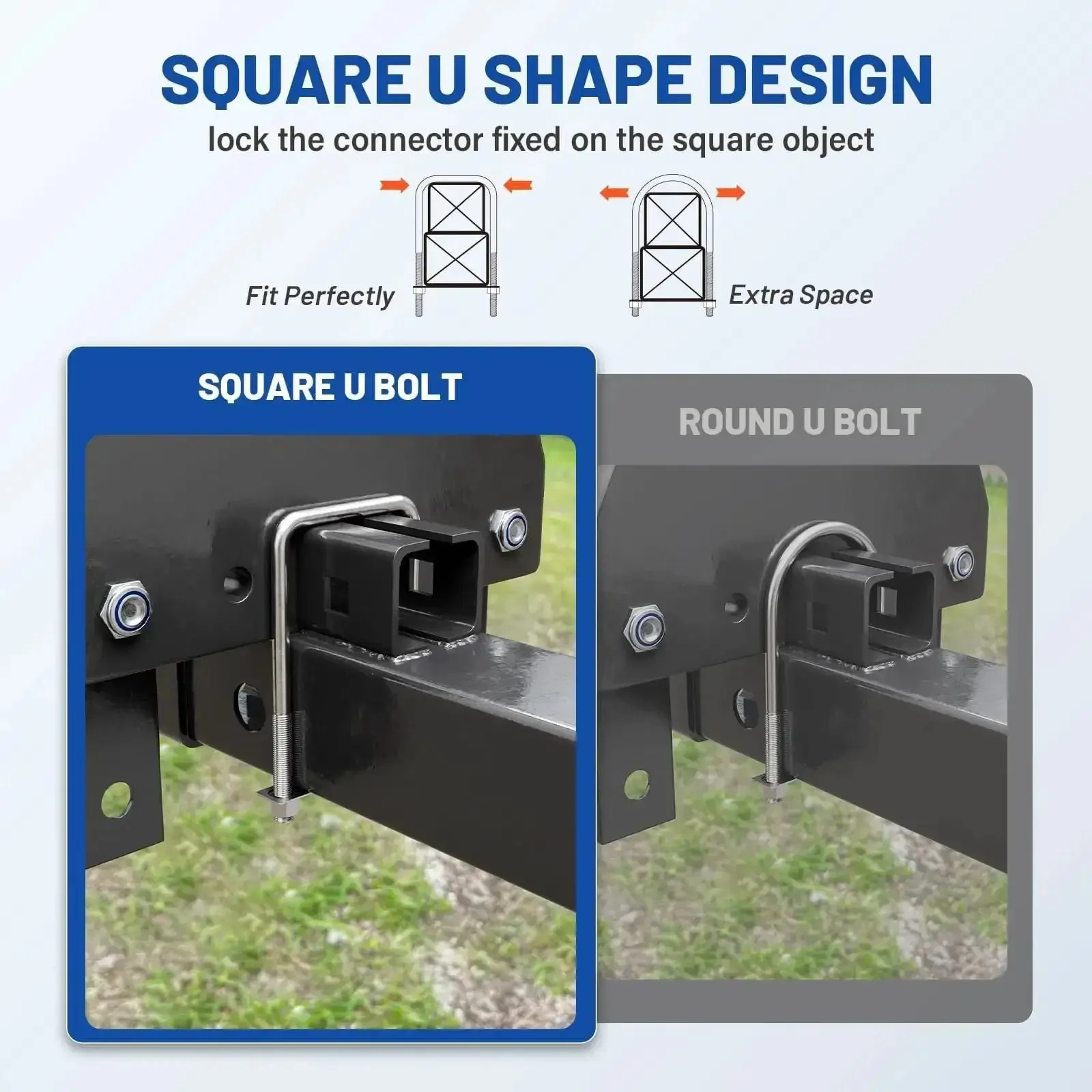 Beefy Heavy Duty Square U Bolts Kit With Frame Plates And Nuts Three Eighths Inch Diameter By Three Inch Wide By Seven Inch Long Stainless Steel U Clamp Bolts For Cars Trailers Ski Boats Tubes And Sailboats - Image 5