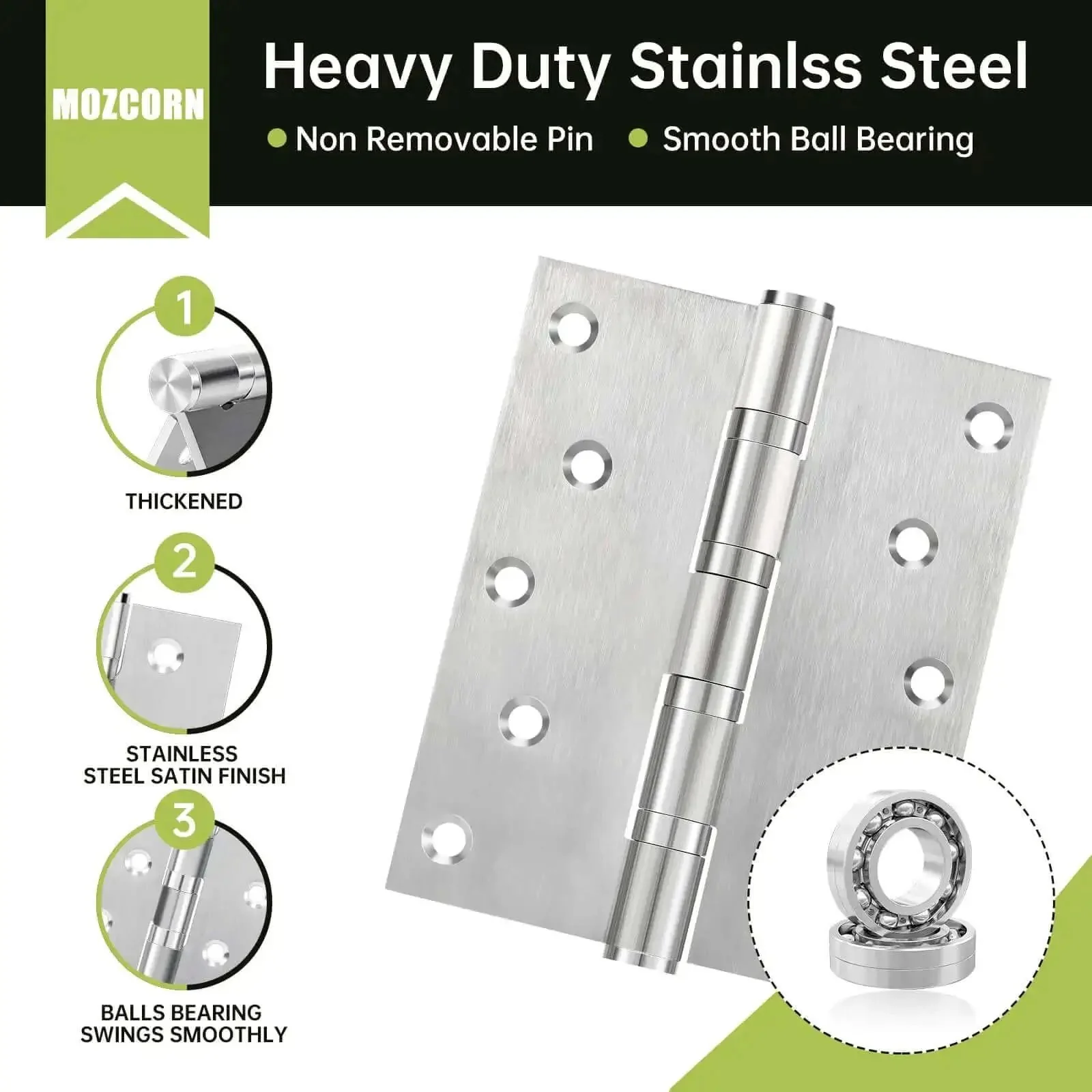 Beefy Heavy Duty Stainless Steel Ball Bearing Door Hinges 5 By 4 Inch 6 Pack For Interior And Exterior Doors Includes Stainless Steel Screws Built For Heavy Doors Up To 200 Pounds Silver - Image 6