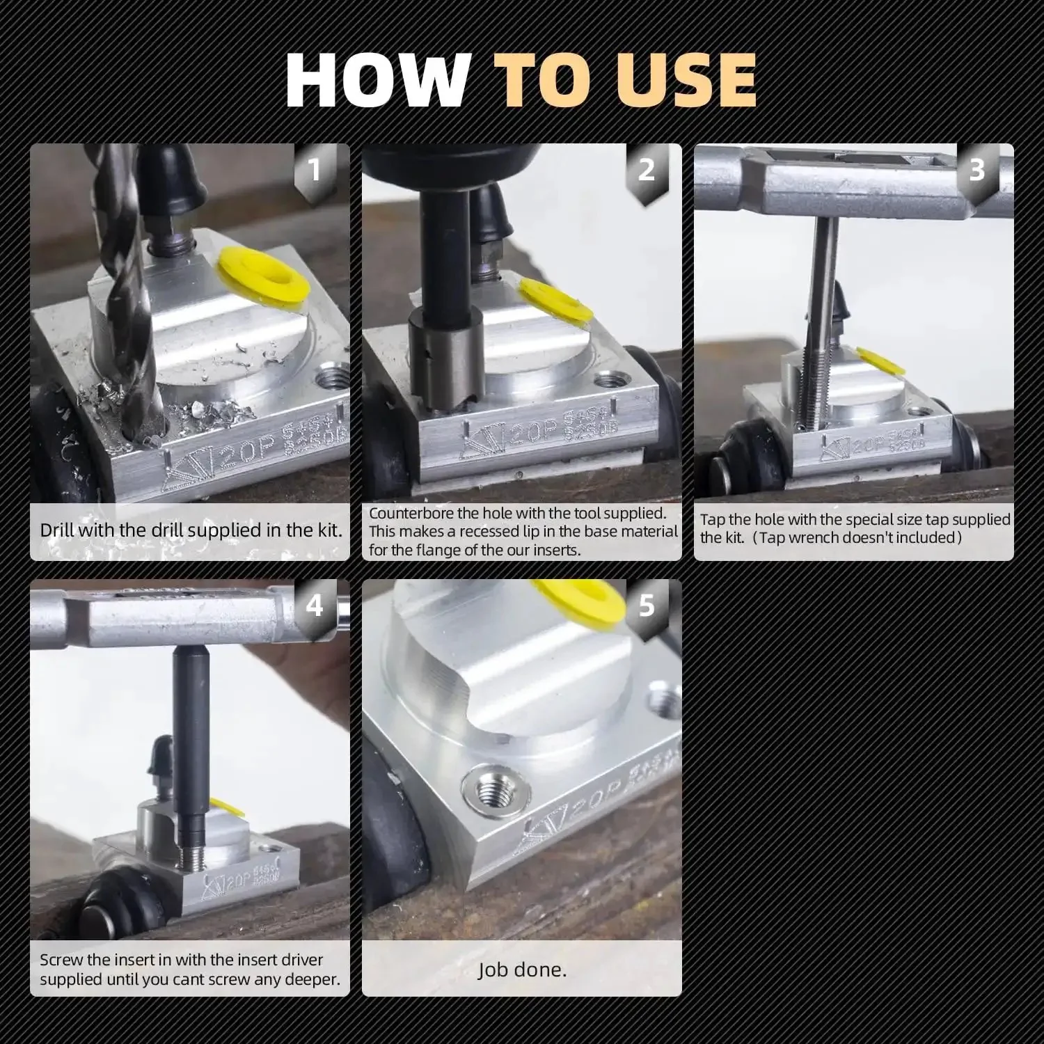 Beefy Heavy Duty Three Eighths By Sixteen SAE Thread Repair Kit With Stainless Steel Inserts HSS Drill Tap Counterbore Installation Driver Ten Three Eighths By Sixteen Inserts 0.520 Inch Durable Pro Grade Fastener Repair In EVA Case - Image 2