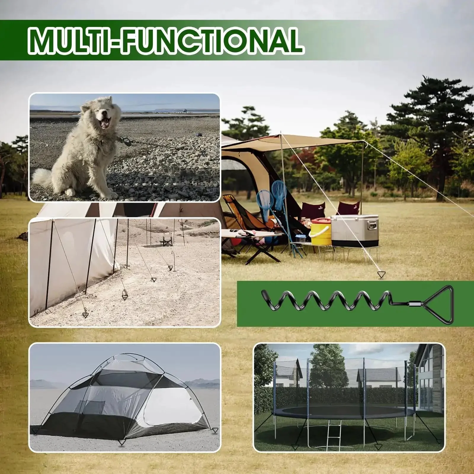 Beefy Heavy Duty Trampoline Ground Anchors 4 Pack With Straps Screw In Stakes For Windy Yards Easy Drill Or Manual Install Durable Trampoline Stakes Kit For Backyard Safety And Stability - Image 3