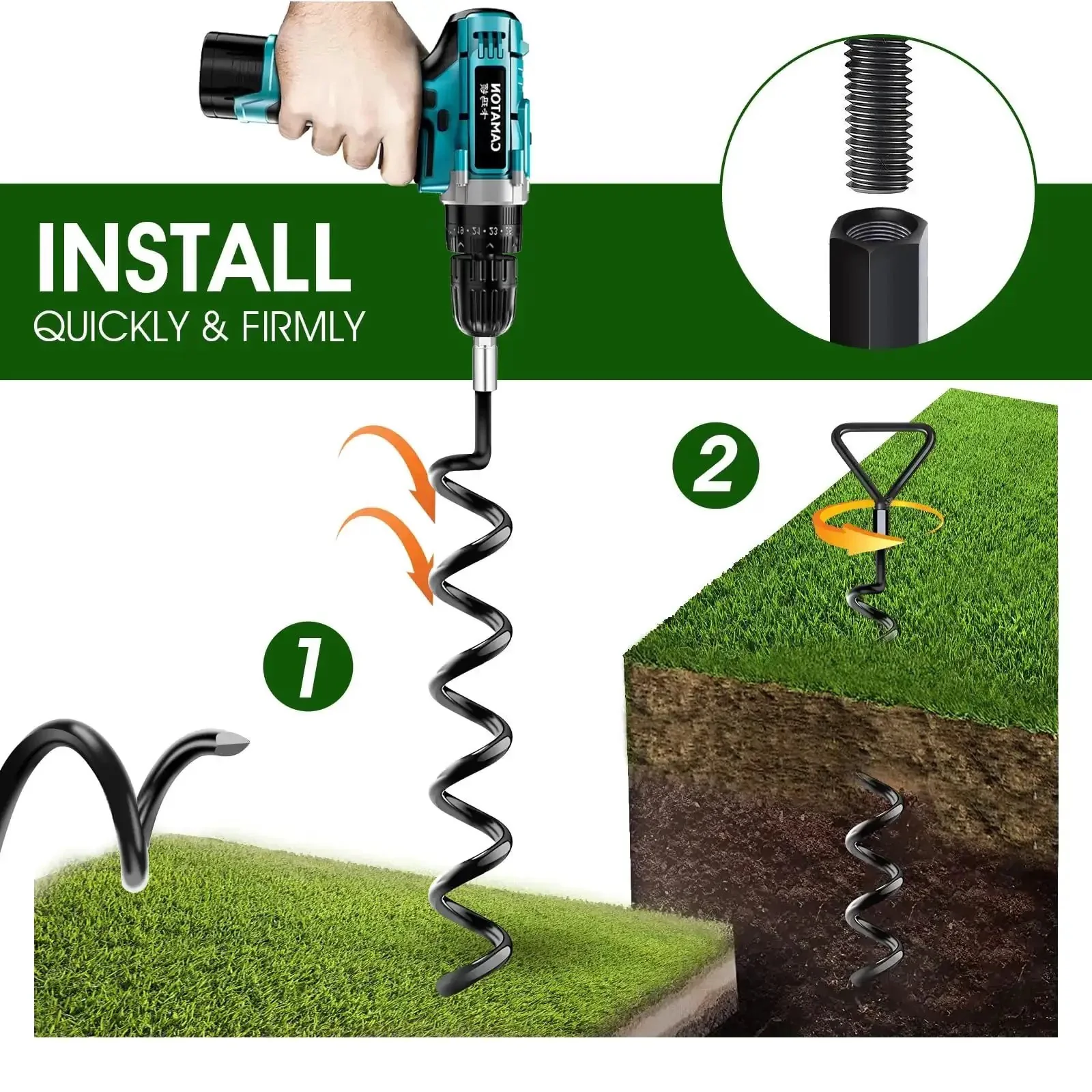 Beefy Heavy Duty Trampoline Ground Anchors 4 Pack With Straps Screw In Stakes For Windy Yards Easy Drill Or Manual Install Durable Trampoline Stakes Kit For Backyard Safety And Stability - Image 7