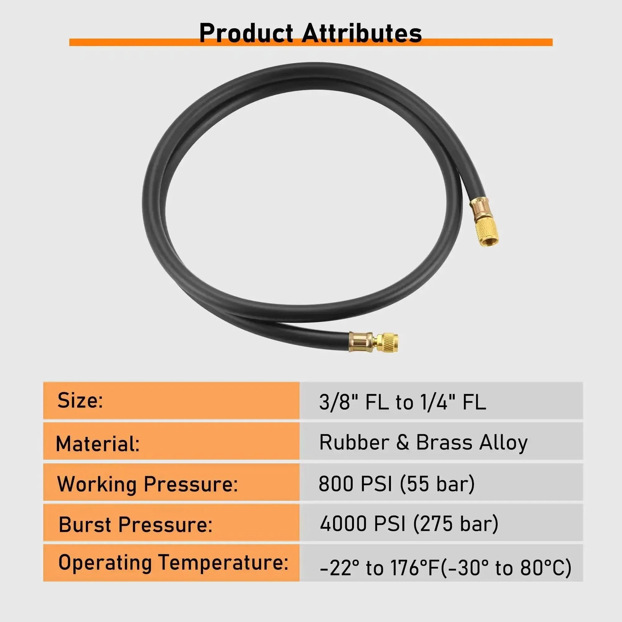 Beefy Heavy Duty Vacuum Hose Three Eighths Inch Six Foot For HVAC Quick Evacuation Black High Pressure 800 PSI Working Pressure 4000 PSI Burst Strength Durable And Flexible - Image 6