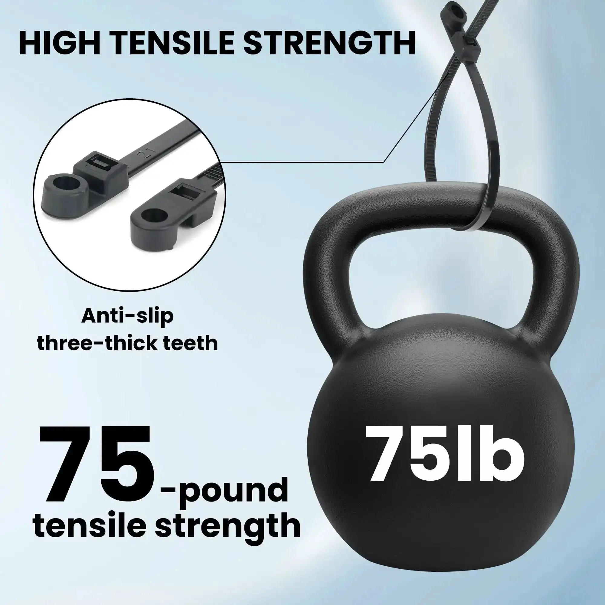 Beefy Heavy Duty Zip Ties With Screw Hole For Mounting 75 Lb Tensile Strength Seven And A Half Inch Indoor Outdoor Nylon Cable Ties 50 Pack Black Universal Cable Tie Buckles - Image 5