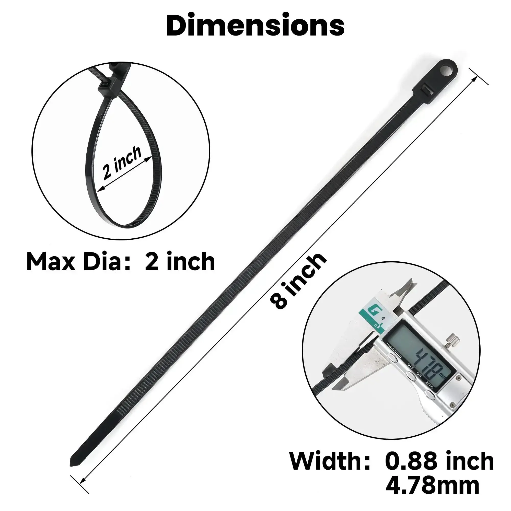 Beefy Heavy Duty Zip Ties With Screw Hole For Mounting 75 Lb Tensile Strength Seven And A Half Inch Indoor Outdoor Nylon Cable Ties 50 Pack Black Universal Cable Tie Buckles - Image 7