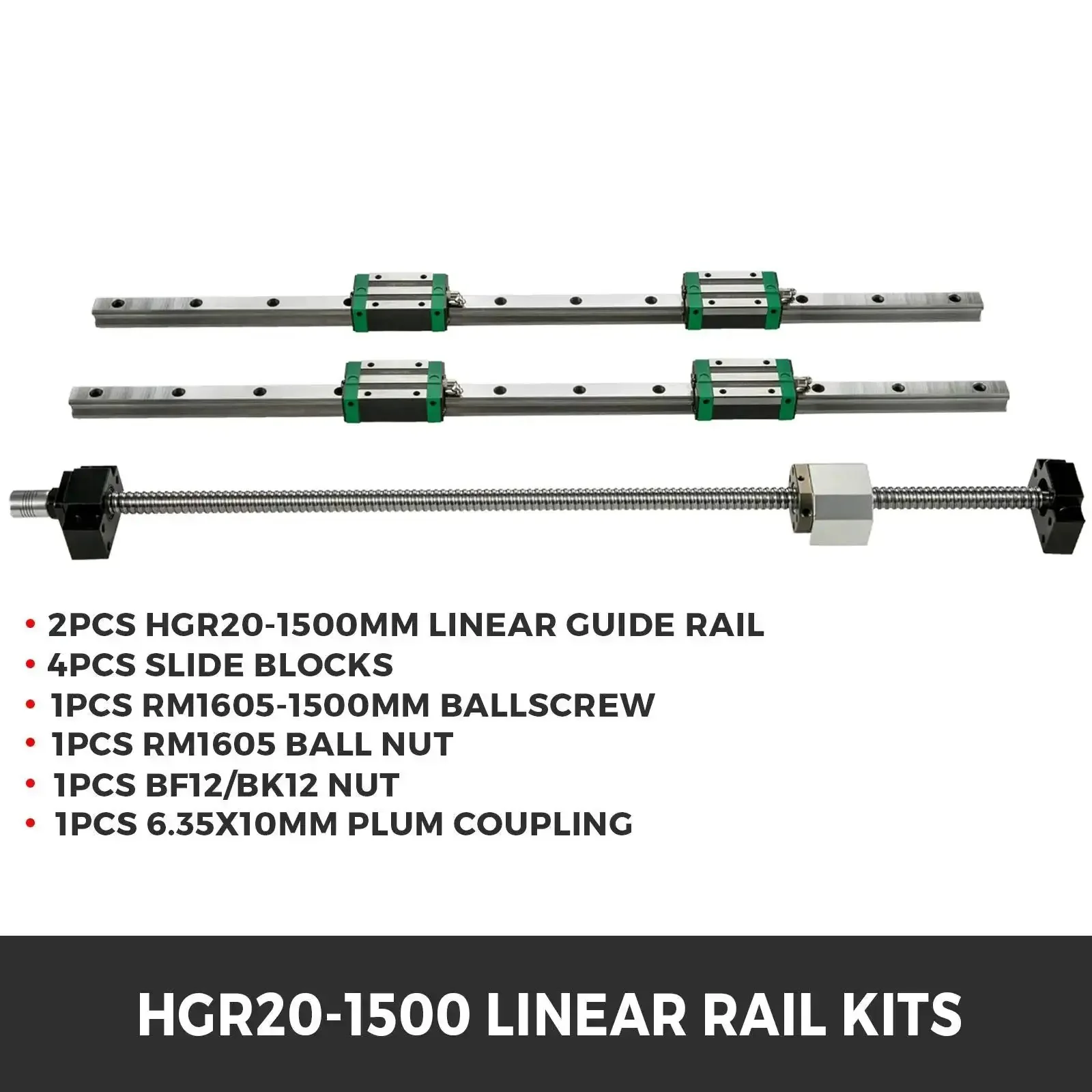 Beefy HGR20 1500mm Linear Guide Rail Kit With 2 Rails 4 Blocks RM1605 1500mm Ballscrew Ball Nut BF12 BK12 Nut And 6.35 By 10mm Plum Coupling For DIY CNC Routers Lathes Mills - Image 9