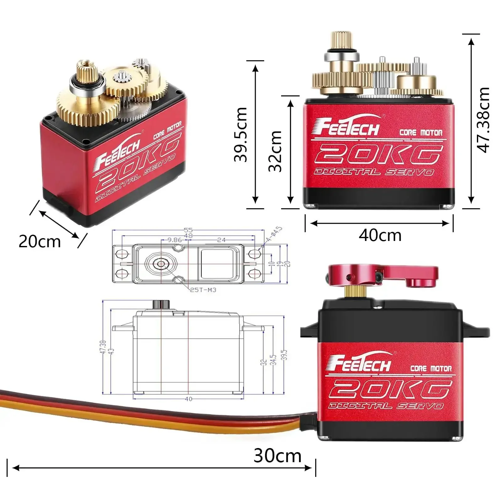 Beefy High Torque Waterproof RC Servo With Full Metal Gear And Aluminum Case 7 Point 4V High Voltage Digital Servo Delivers 20Kg Torque 180 Degree Swing Built For 1 8th And 1 10th Scale RC Cars And Trucks - Image 3