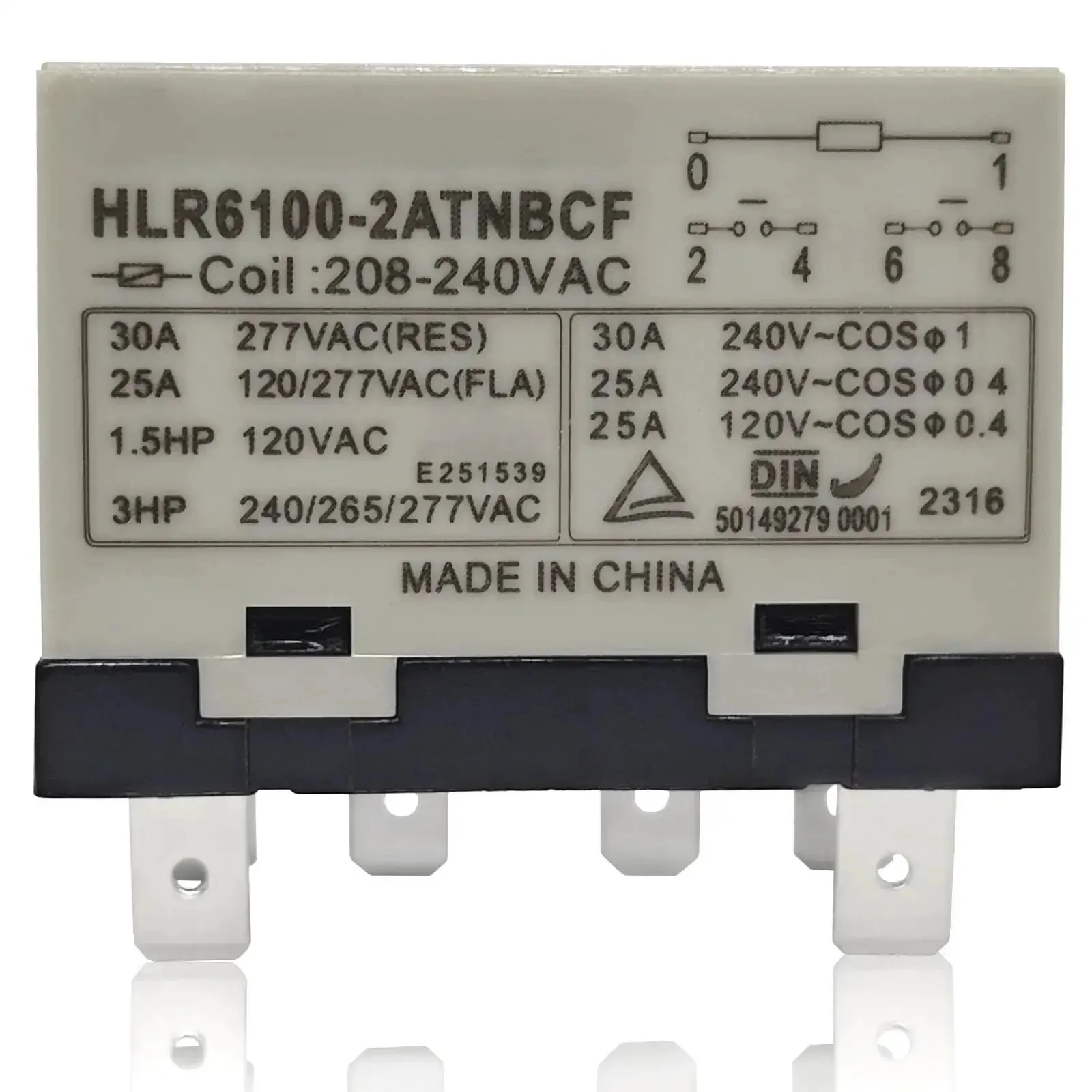 Beefy High Voltage Compressor Relay 208 240VAC And 277VAC Compatible 30 Amp 6 Pin DPST NO Electrical Relay With Quick Connect Terminals For Inductive Loads And HVAC Motors