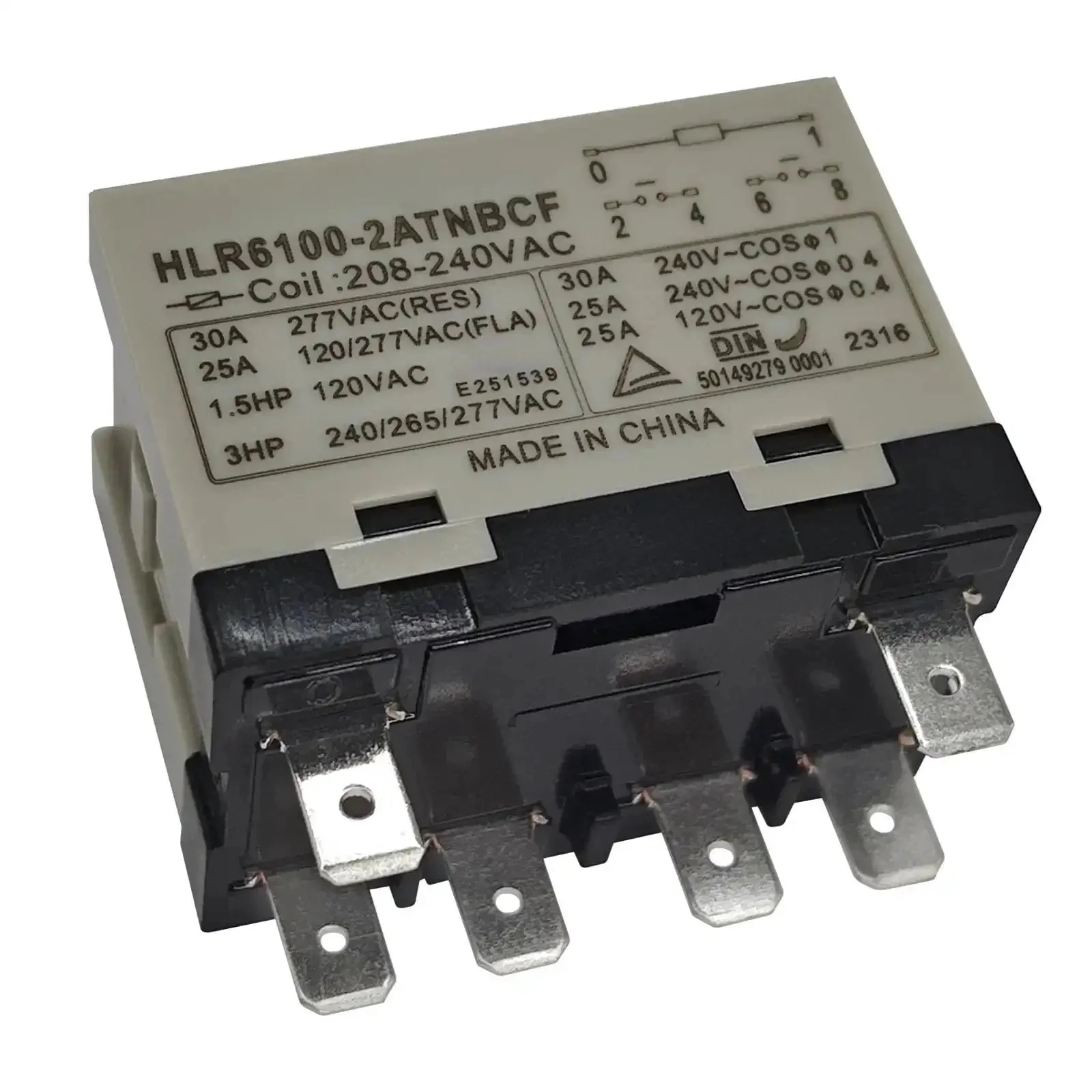 Beefy High Voltage Compressor Relay 208 240VAC And 277VAC Compatible 30 Amp 6 Pin DPST NO Electrical Relay With Quick Connect Terminals For Inductive Loads And HVAC Motors - Image 2