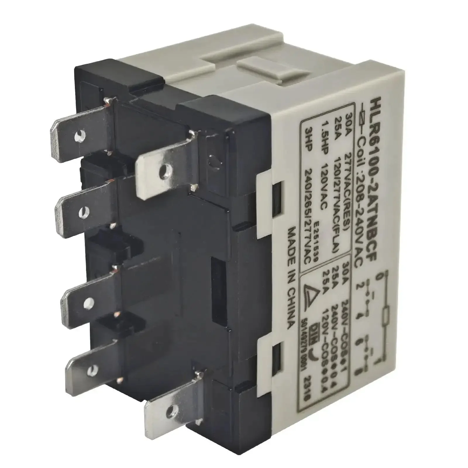 Beefy High Voltage Compressor Relay 208 240VAC And 277VAC Compatible 30 Amp 6 Pin DPST NO Electrical Relay With Quick Connect Terminals For Inductive Loads And HVAC Motors - Image 4