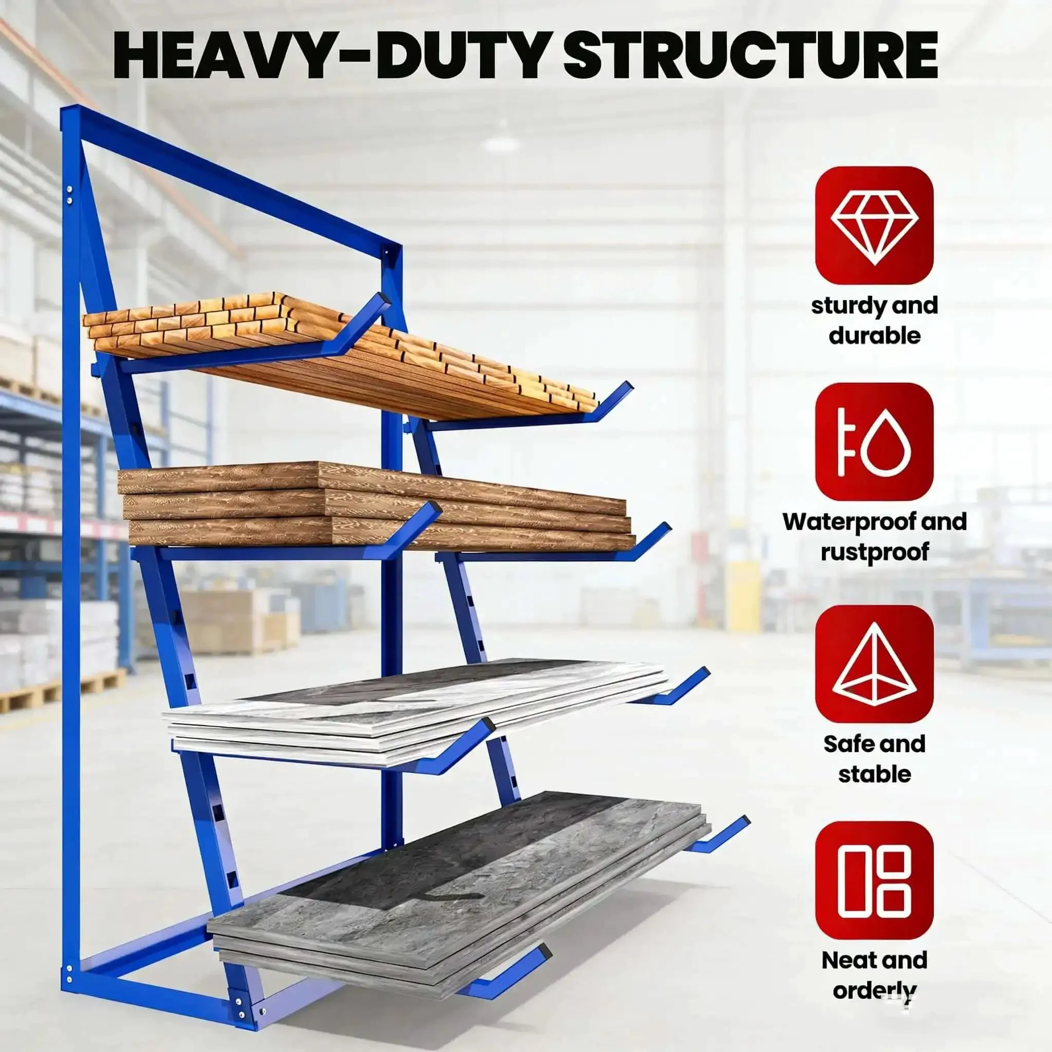Beefy Industrial Cantilever Rack System For Heavy Duty Storage And Lumber Organization Freestanding Alloy Steel Pipe Rack With Upward Safety Hooks Garage Shed Workshop Storage 4000 LBS Capacity - Image 7
