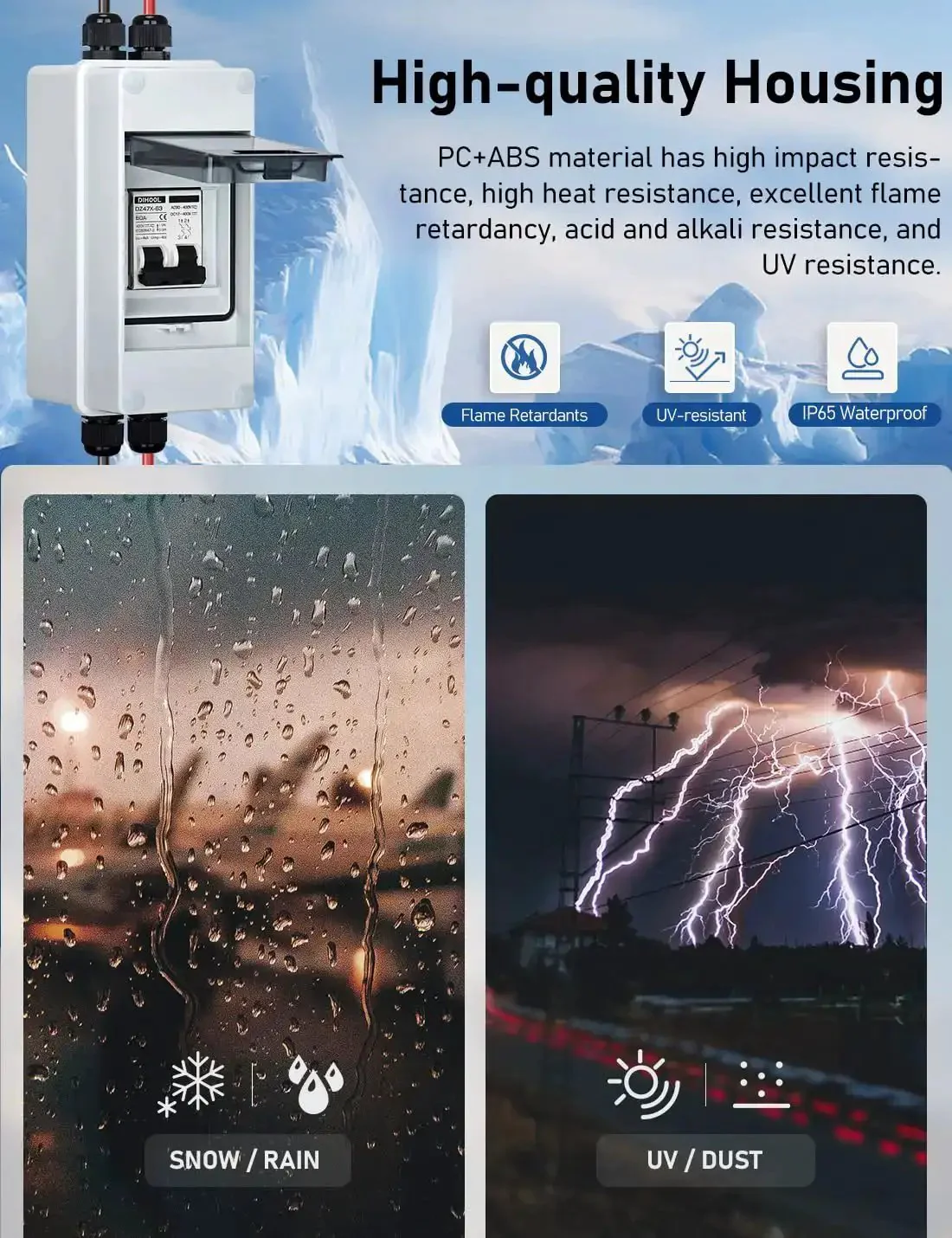 Beefy IP65 DIN Box Solar Circuit Breaker, 50 Amp Two Pole Disconnect For Solar Arrays, Compatible From 12V To 400V, Non Polarized PV Array Shut Off Isolator, Weatherproof Panel Mount Kit For Easy Plug And Play Install - Image 7