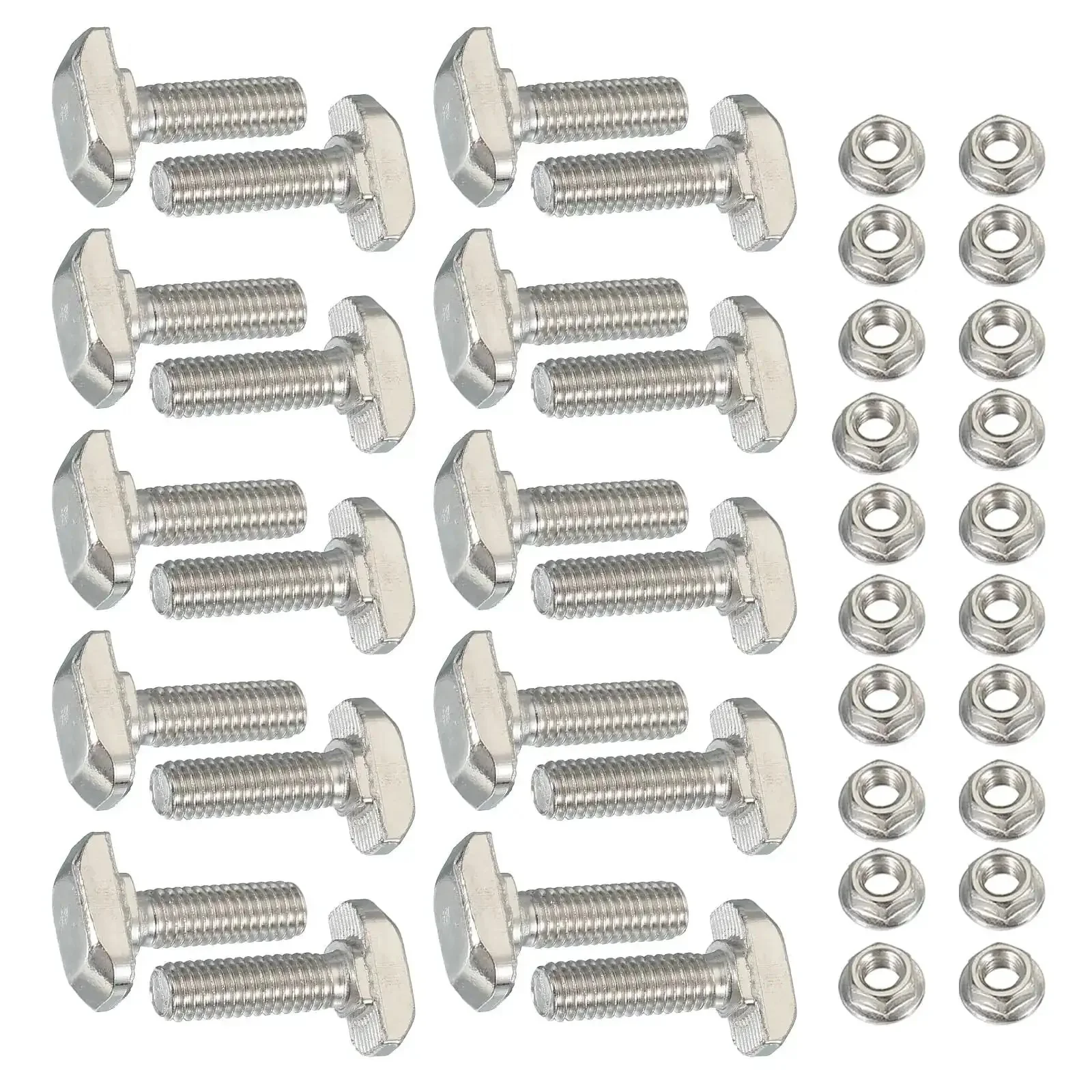 Beefy M6 X 20mm T Slot Bolts Kit With Hammer Head Drop In Bolts And Hex Flange Nuts For 30 Series Aluminum Extrusion 20 Sets Sliding Screws Silver Finish