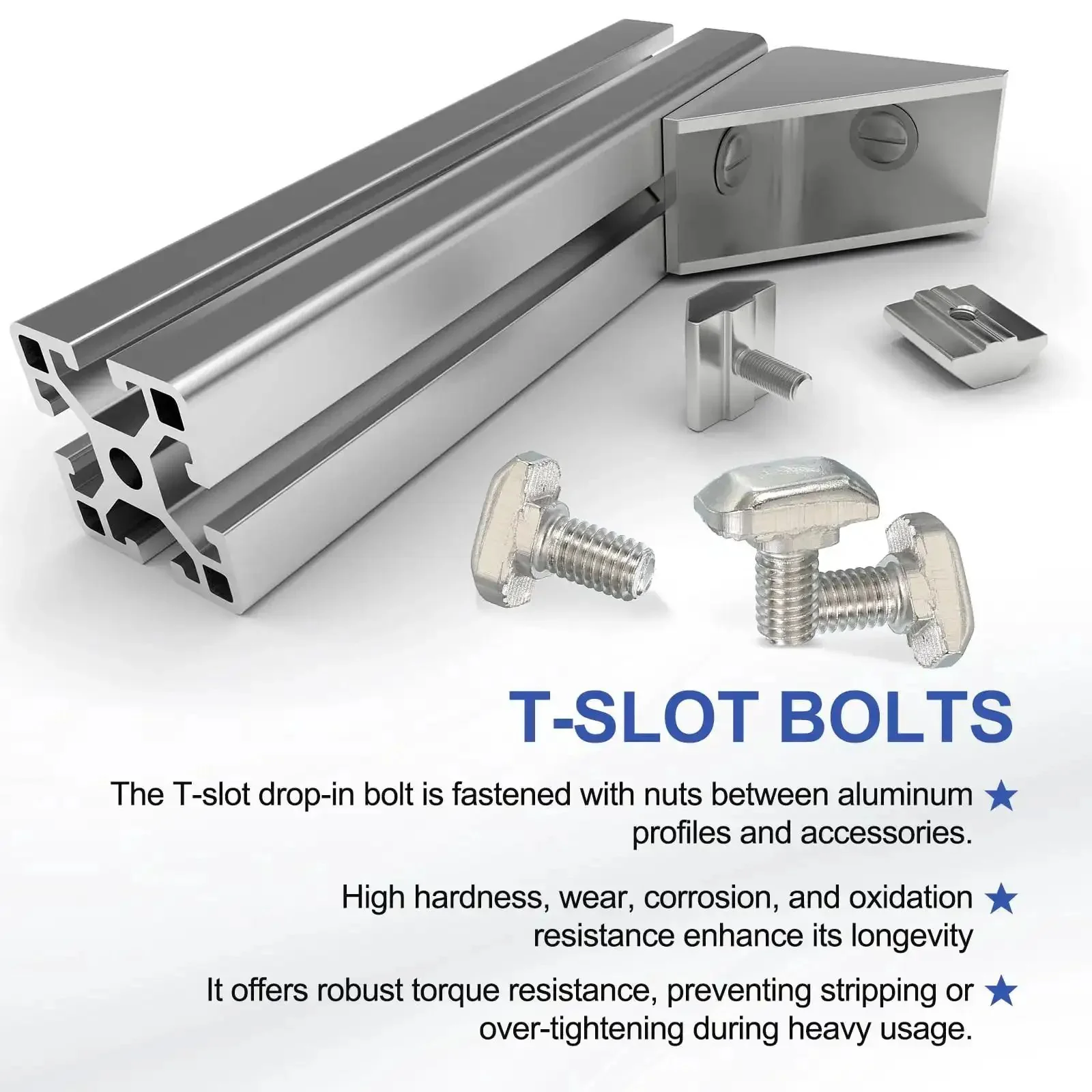 Beefy M6 X 20mm T Slot Bolts Kit With Hammer Head Drop In Bolts And Hex Flange Nuts For 30 Series Aluminum Extrusion 20 Sets Sliding Screws Silver Finish - Image 4