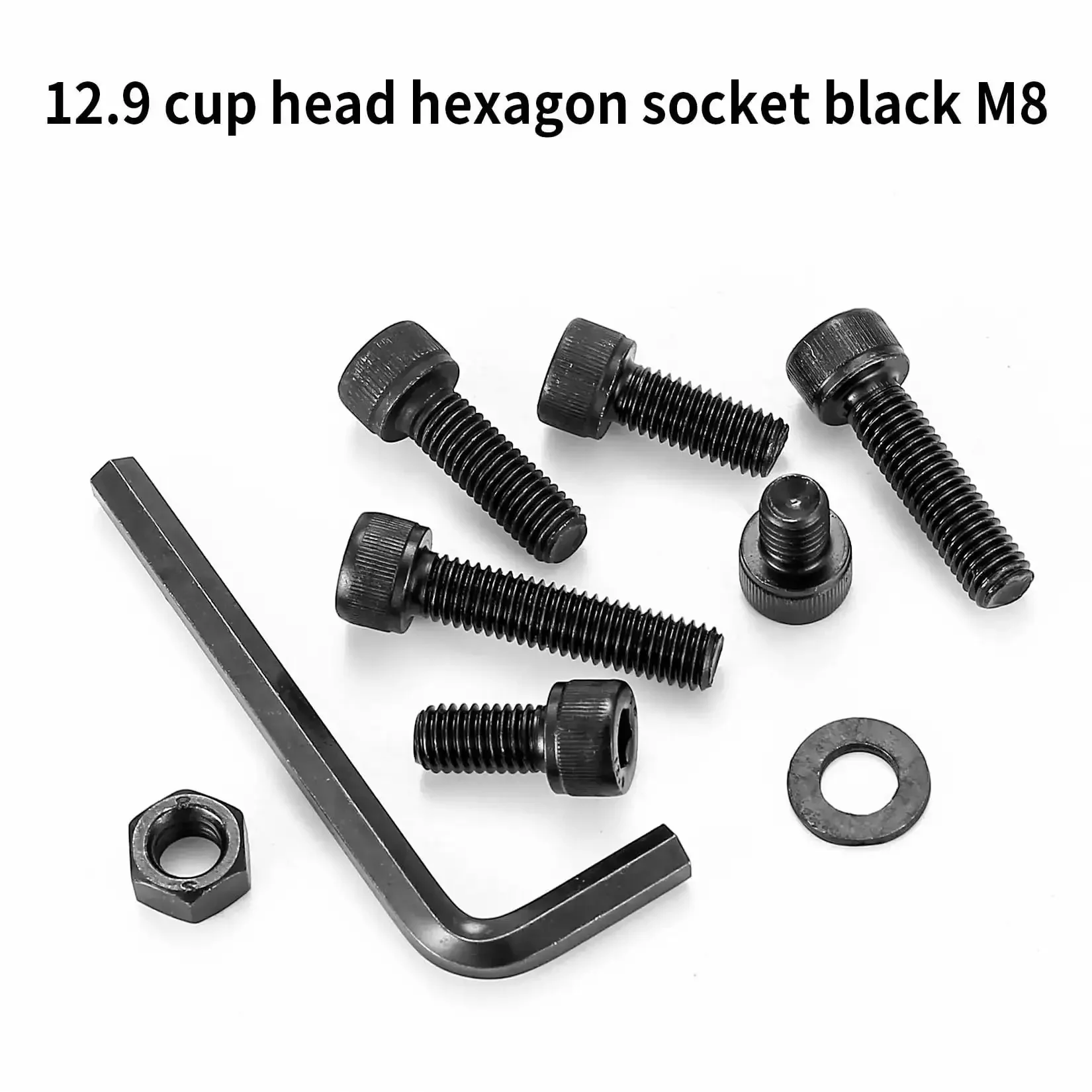 Beefy M8 Metric Screw Set With Hex Socket Head Cap Screws Nuts And Washers 12.9 Carbon Steel Black Oxide Assortment Kit For Machinery Auto And DIY Projects All In One Metal Fasteners Kit - Image 5