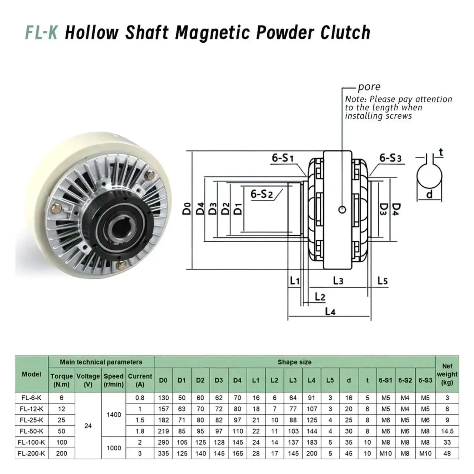 Beefy Magnetic Powder Clutch and Brake Tension Controller Kit for Industrial Motors, 6-12-50-100Nm Torque, 0.6-1.2-5-10kg Load, DC24V, 1000RPM, Compatible With FL-S TB-200S Models, 25Nm-2.5kg Variant - Image 4
