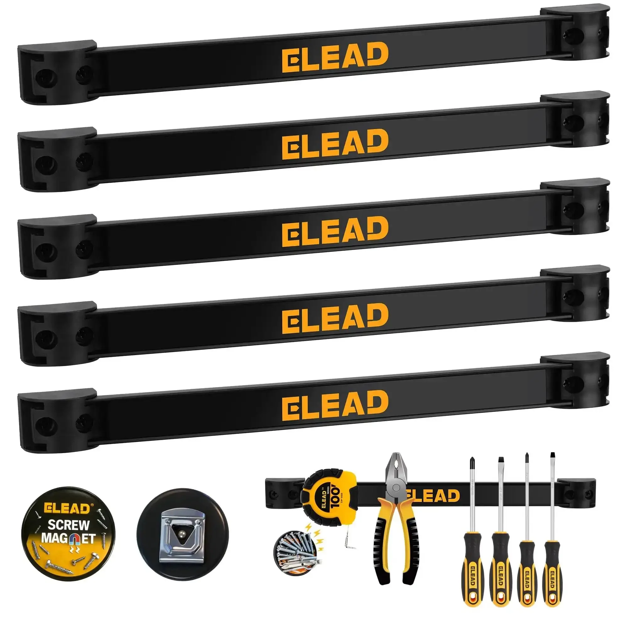 Beefy Magnetic Tool Holder Storage Organizer Set, 6 Piece, 12 Inch Wall Mount Rack For Garage Organization, Heavy-Duty Magnets For Workbench, Slatwall, Van, And Mounted Strips