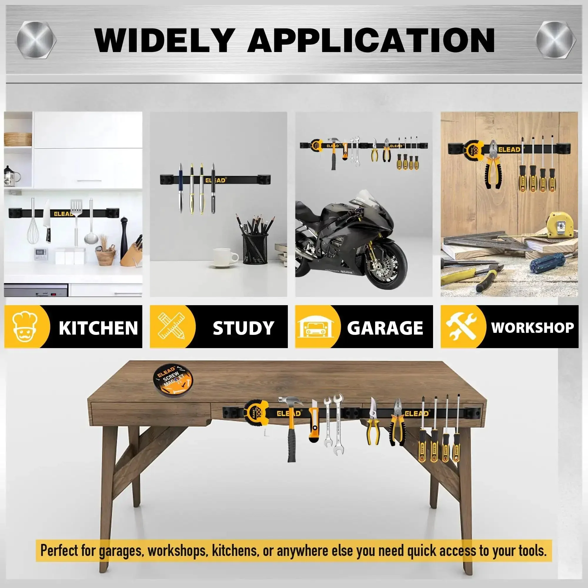 Beefy Magnetic Tool Holder Storage Organizer Set, 6 Piece, 12 Inch Wall Mount Rack For Garage Organization, Heavy-Duty Magnets For Workbench, Slatwall, Van, And Mounted Strips - Image 4