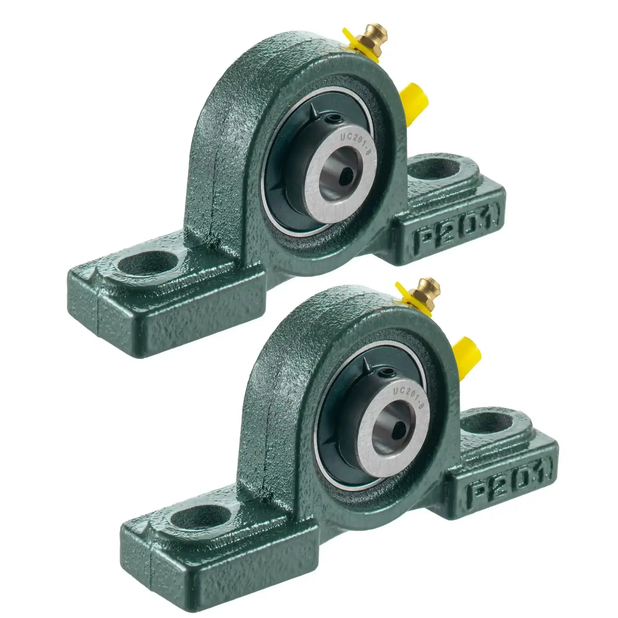 Beefy Pillow Block Bearing One Half Inch Shaft Bore With Solid Cast Iron Base Self Aligning Two Pack Pre Lubricated Industrial Quality Mounts 12mm Holes Center To Center 95mm