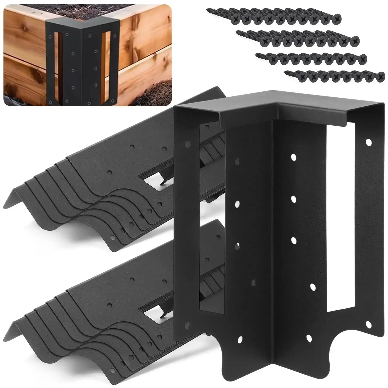 Beefy Raised Garden Bed Corner Brackets With Securing Lip For Wood Frames Fits Lumber Up To 2 By 12 Inches Heavy Duty Carbon Steel With Anti Rust Coating Easy Assembly Includes All Hardware For Stable Outdoor Beds