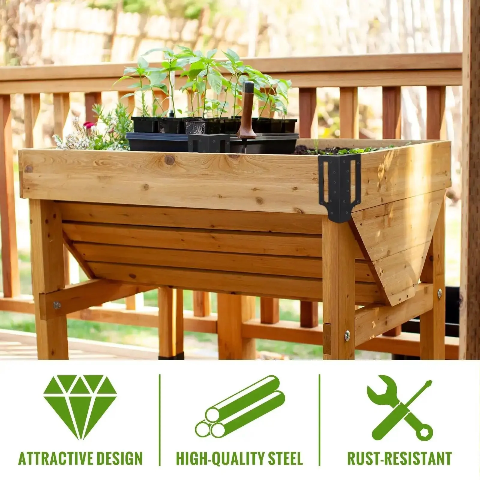 Beefy Raised Garden Bed Corner Brackets With Securing Lip For Wood Frames Fits Lumber Up To 2 By 12 Inches Heavy Duty Carbon Steel With Anti Rust Coating Easy Assembly Includes All Hardware For Stable Outdoor Beds - Image 4